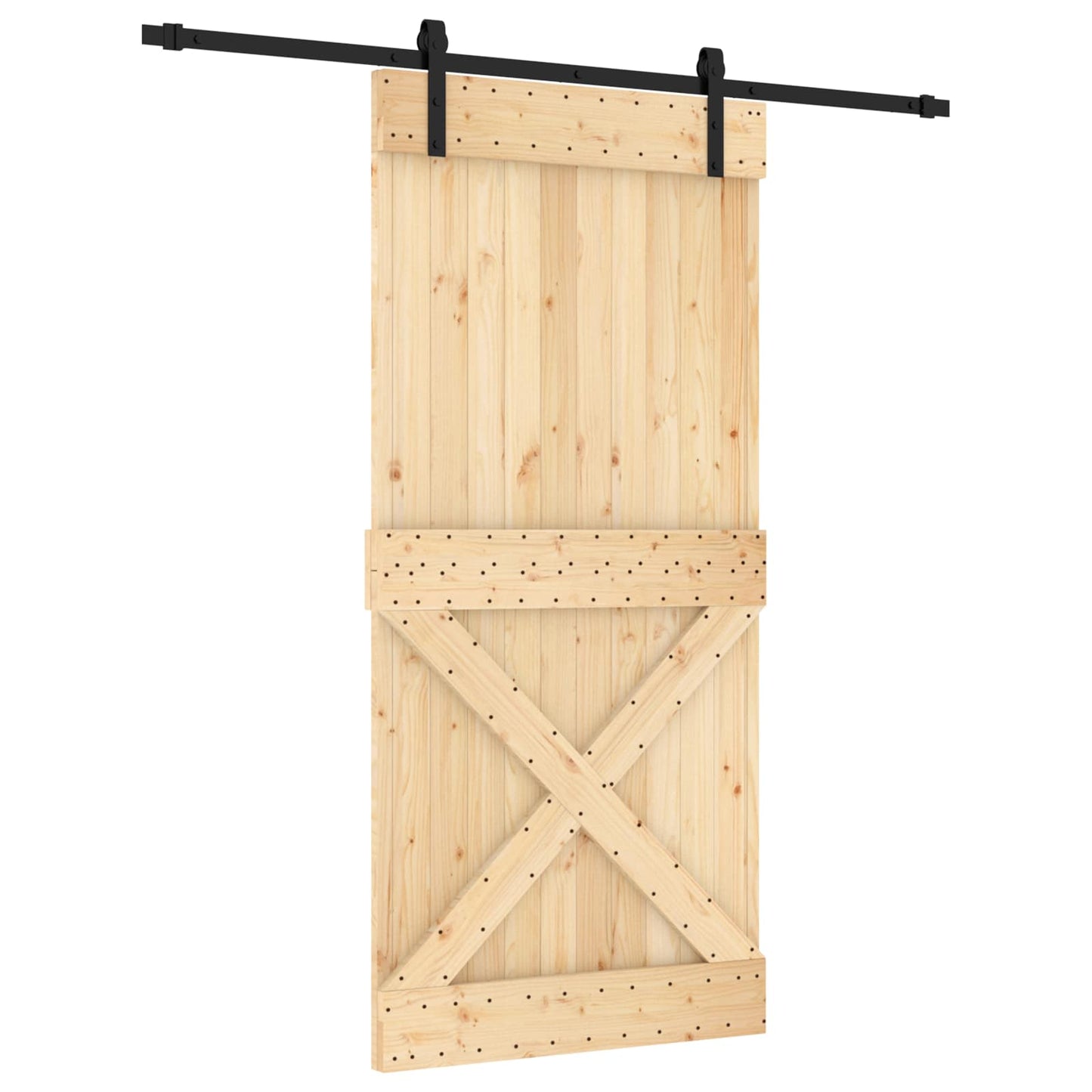 Schiebetür Natürlich und Schwarz 95 x 210 cm Massivkiefer