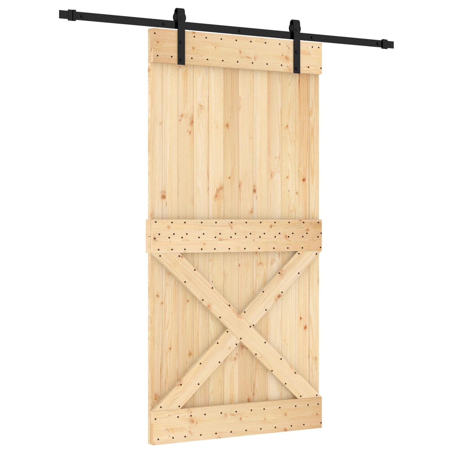 Schiebetür Natürlich und Schwarz 100 x 210 cm Massivkiefer