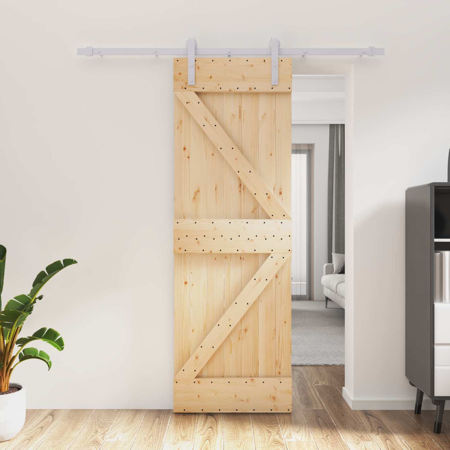 Schiebetür Natürlich und Weiß 70 x 210 cm Massivkiefer