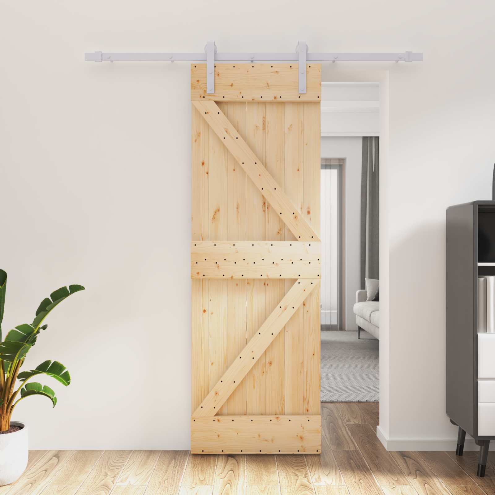 Schiebetür Natürlich und Weiß 70 x 210 cm Massivkiefer