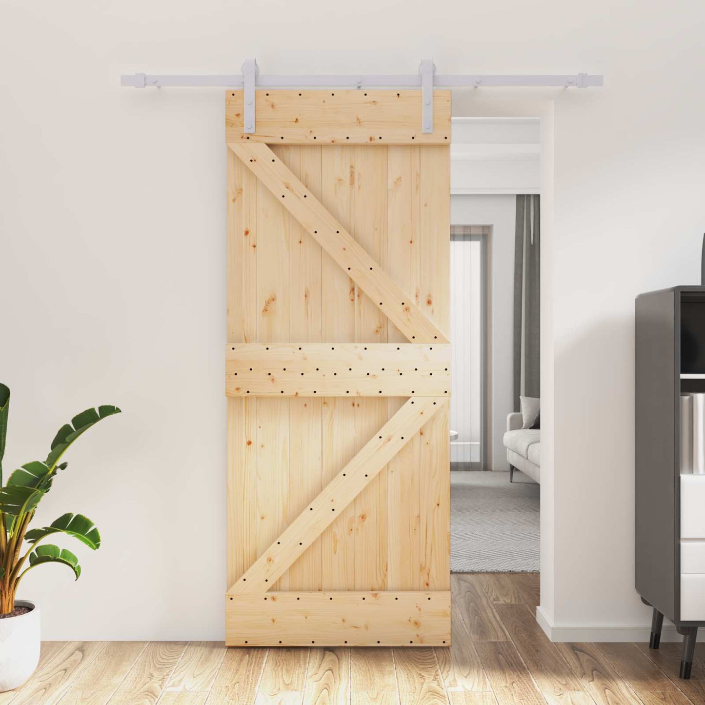 Schiebetür Natürlich und Weiß 85 x 210 cm Massivkiefer