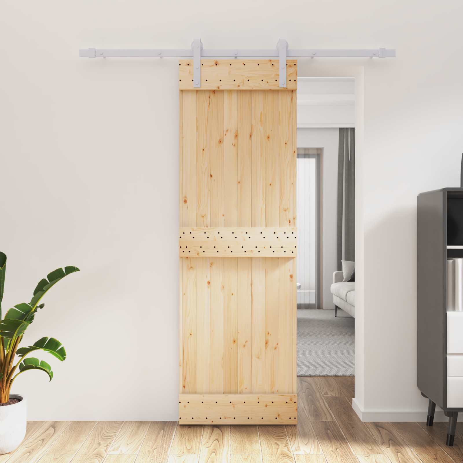 Schiebetür Natürlich und Weiß 70 x 210 cm Massivkiefer