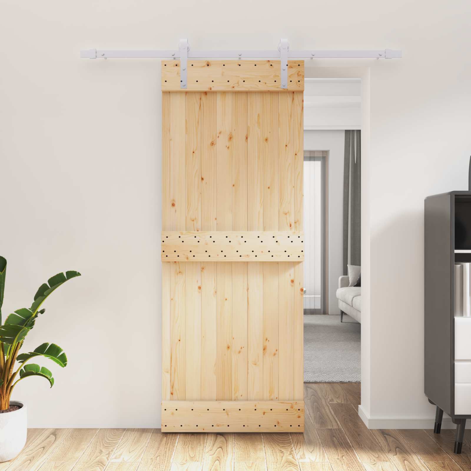 Schiebetür Natürlich und Weiß 80 x 210 cm Massivkiefer