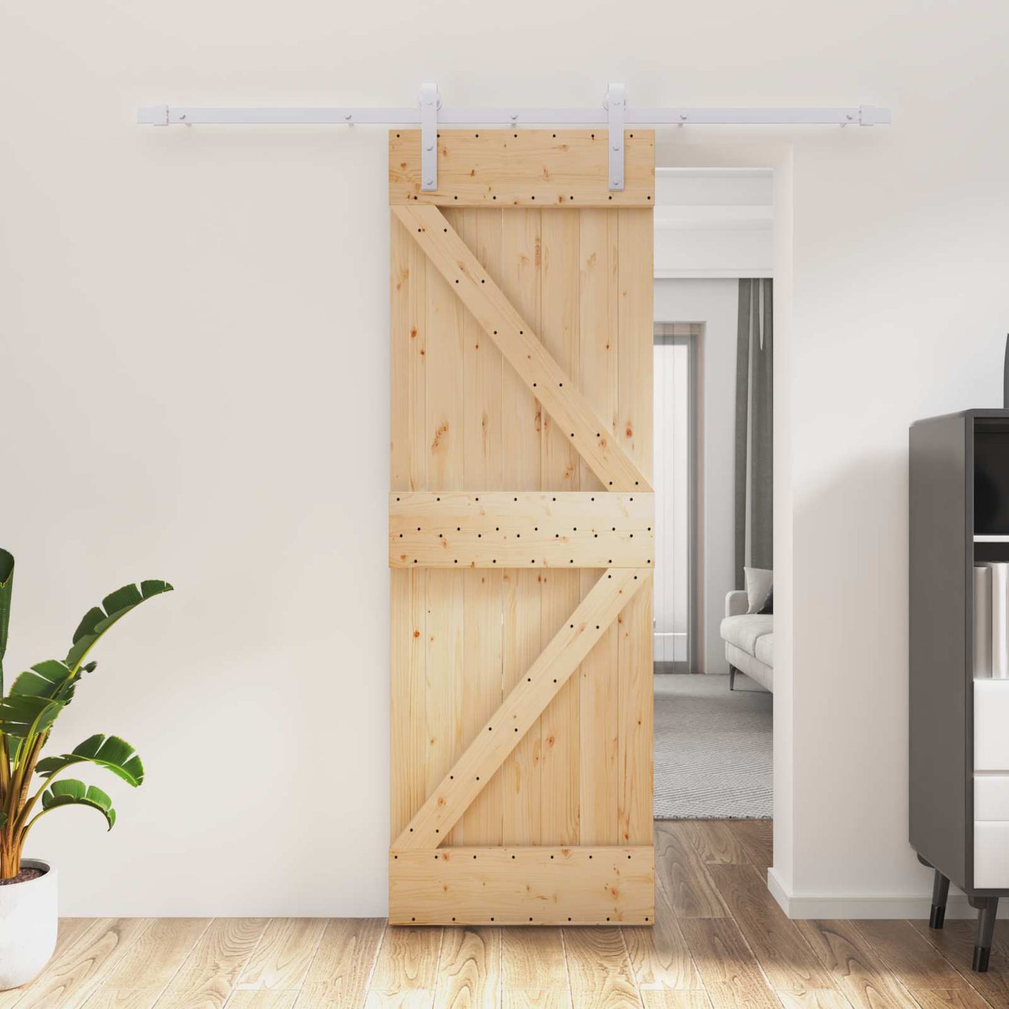 Schiebetür Natürlich und Weiß 70 x 210 cm Massivkiefer