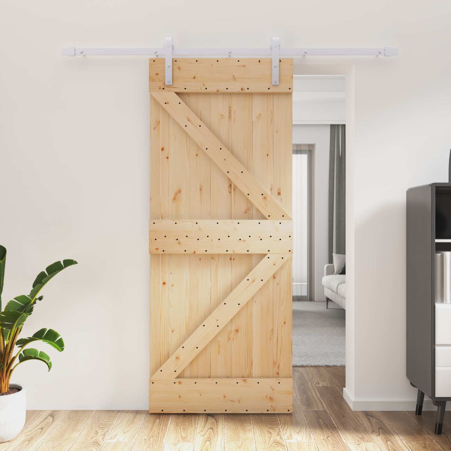 Schiebetür Natürlich und Weiß 85 x 210 cm Massivkiefer