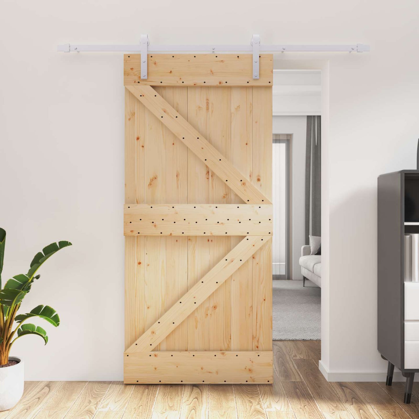 Schiebetür Natürlich und Weiß 95 x 210 cm Massivkiefer