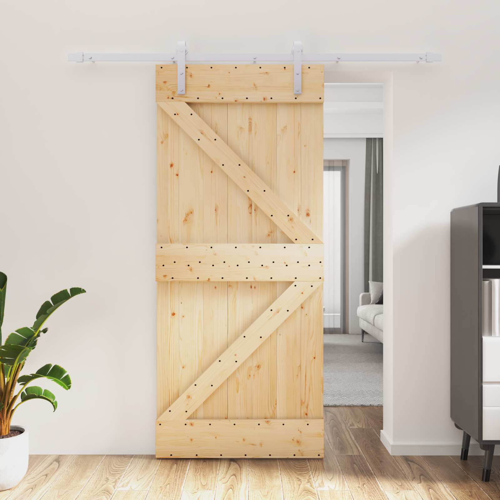 Schiebetür Natürlich und Weiß 90 x 210 cm Massives Kiefernholz