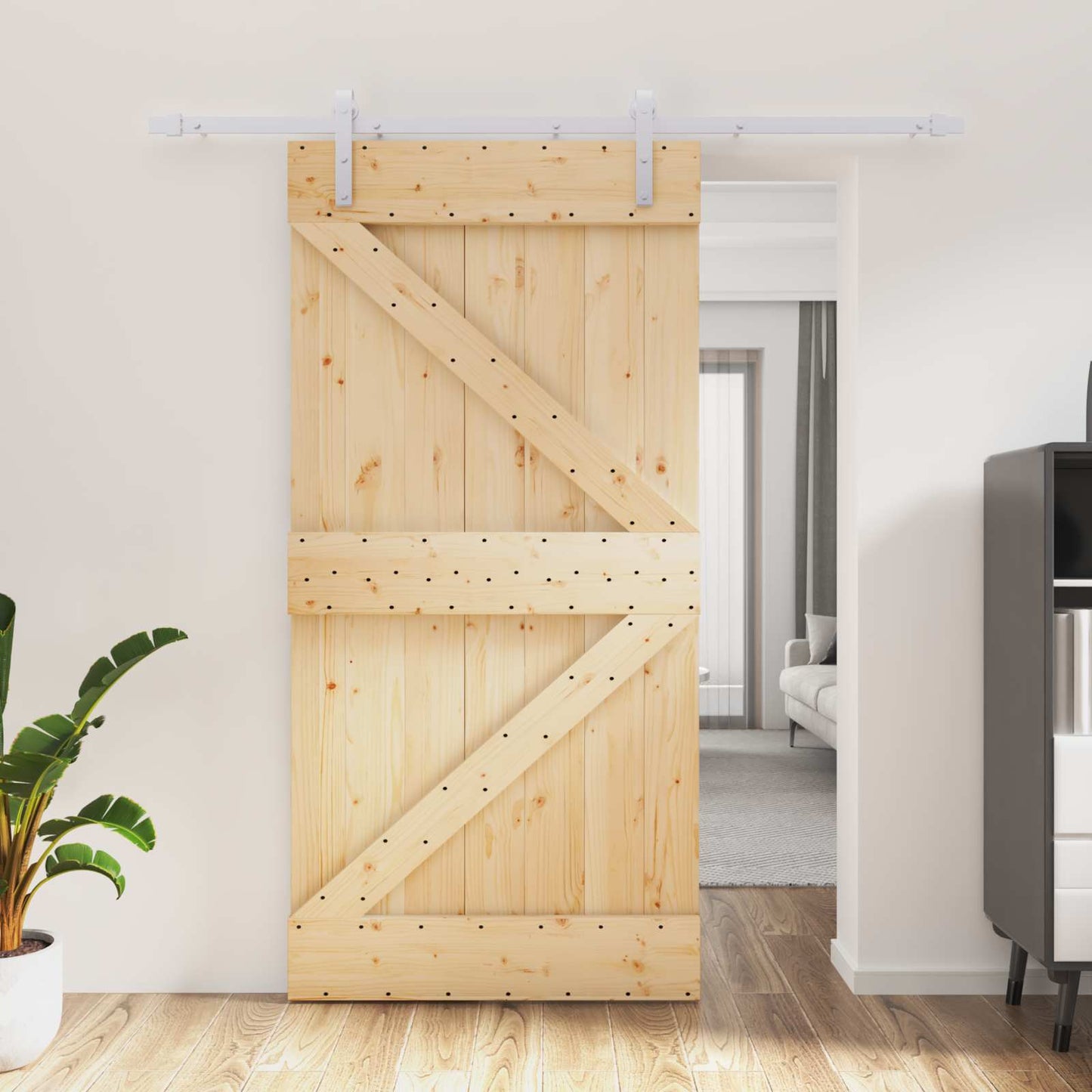 Schiebetür Natürlich und Weiß 100 x 210 cm Massives Kiefernholz