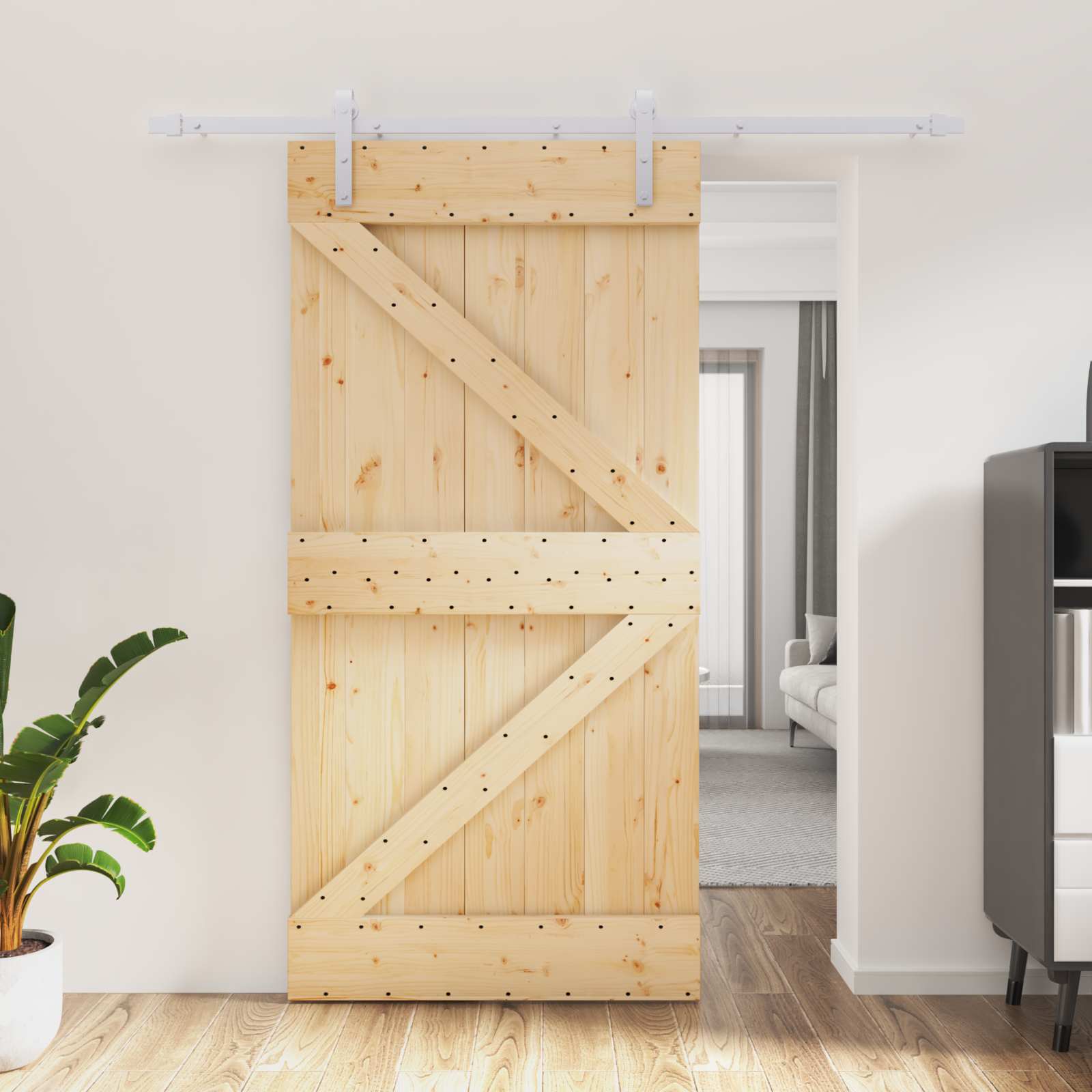 Schiebetür Natürlich und Weiß 100 x 210 cm Massives Kiefernholz