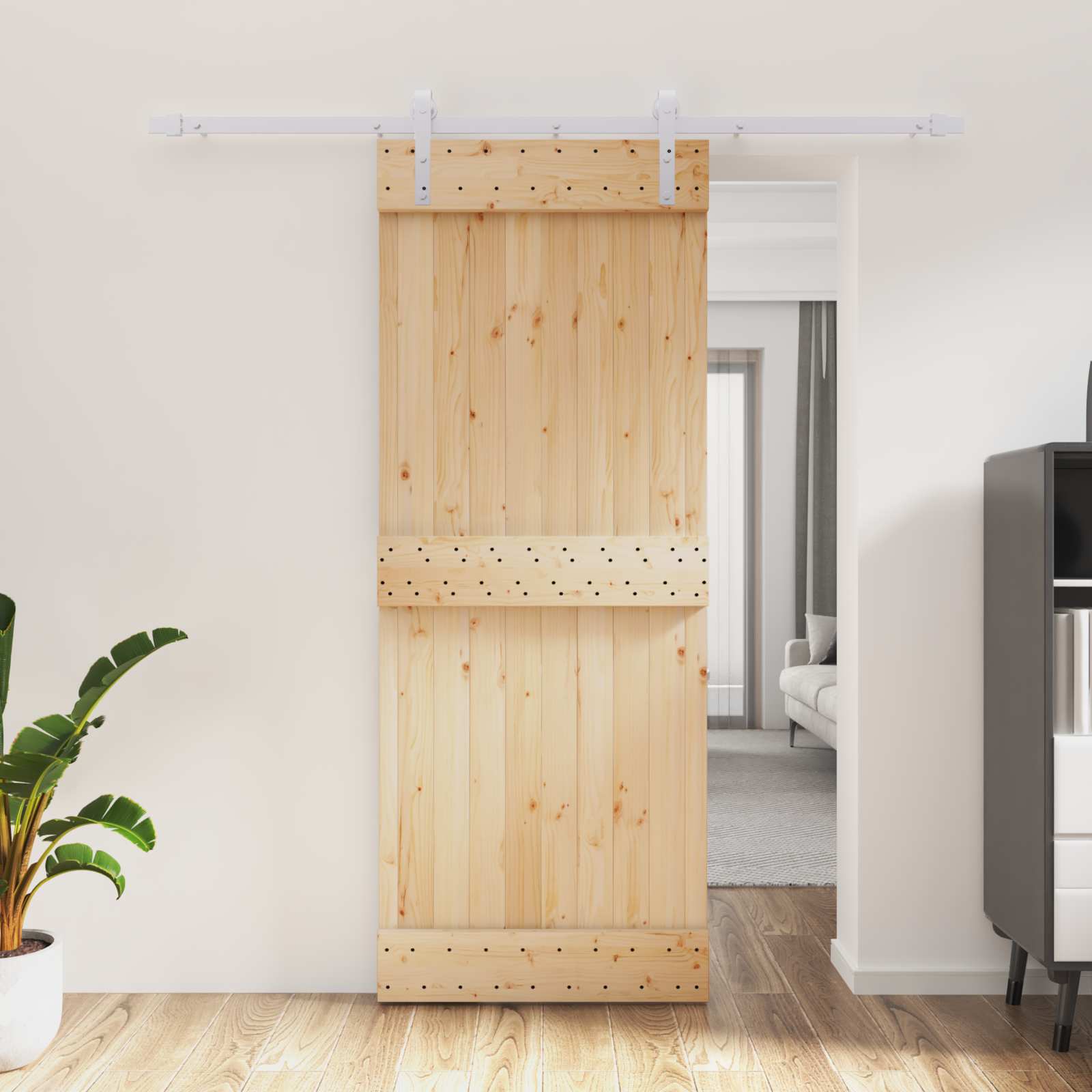 Schiebetür Natürlich und Weiß 80 x 210 cm Massivkiefer