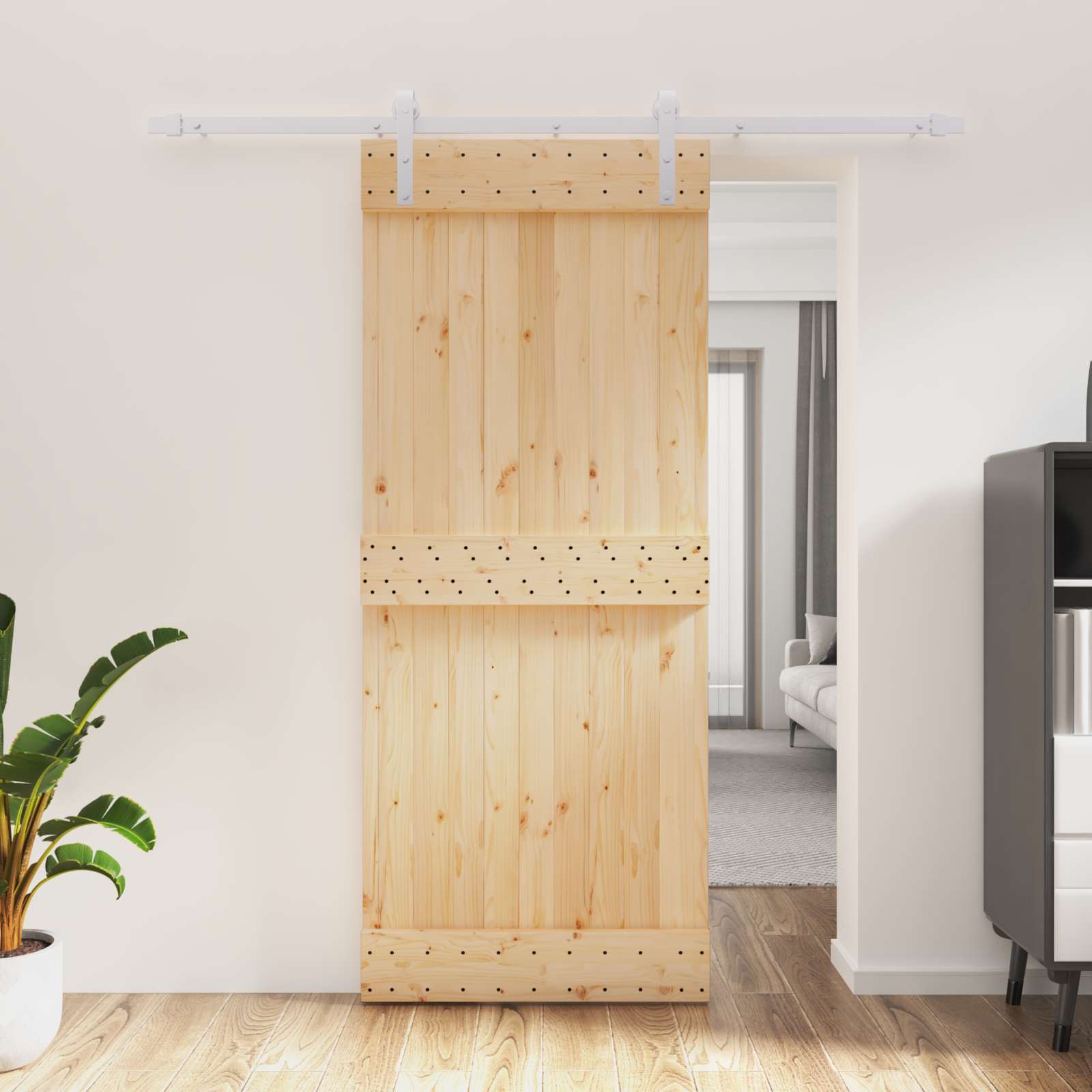 Schiebetür Natürlich und Weiß 85 x 210 cm Massivkiefer