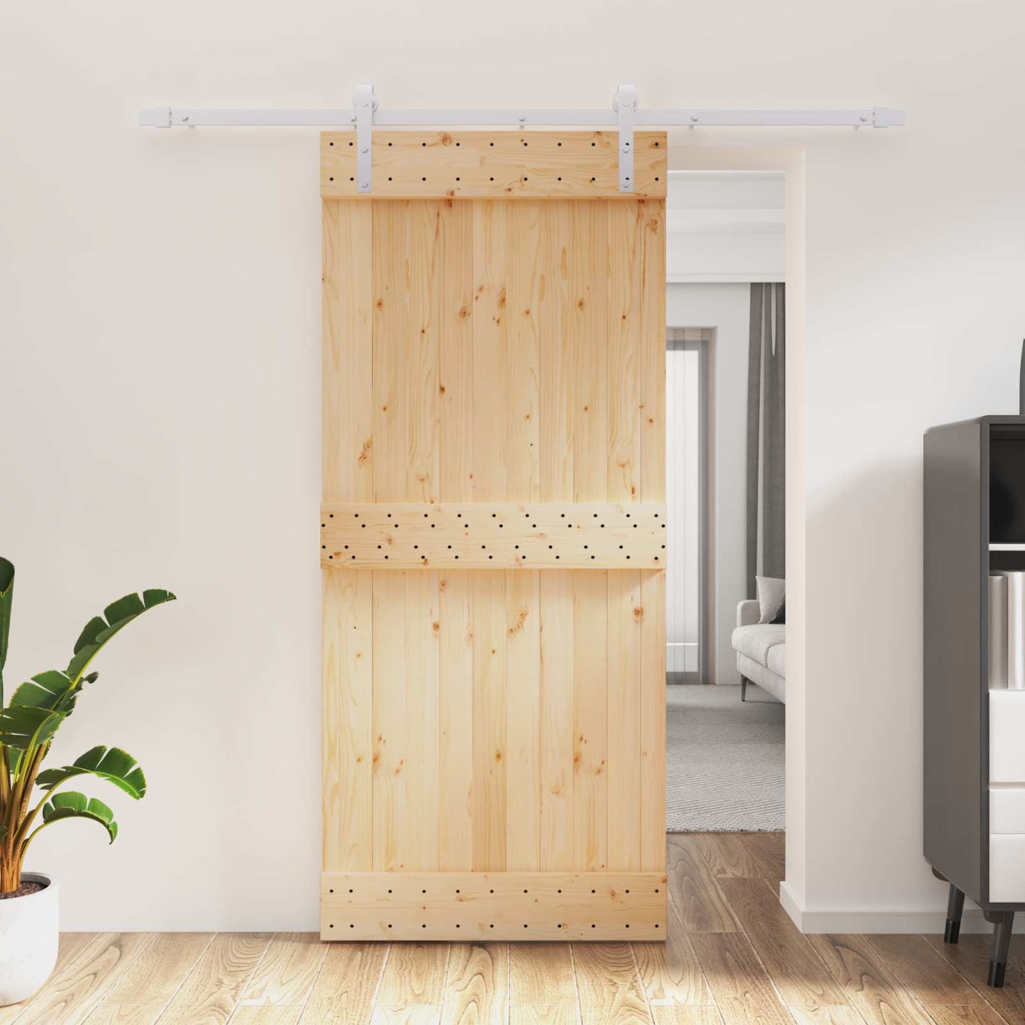 Schiebetür Natürlich und Weiß 90 x 210 cm Massivkiefer