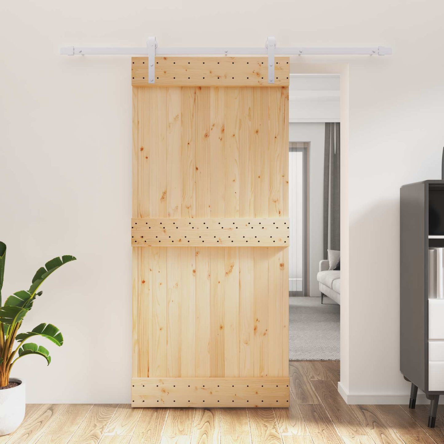 Schiebetür Natürlich und Weiß 95 x 210 cm Massivkiefer