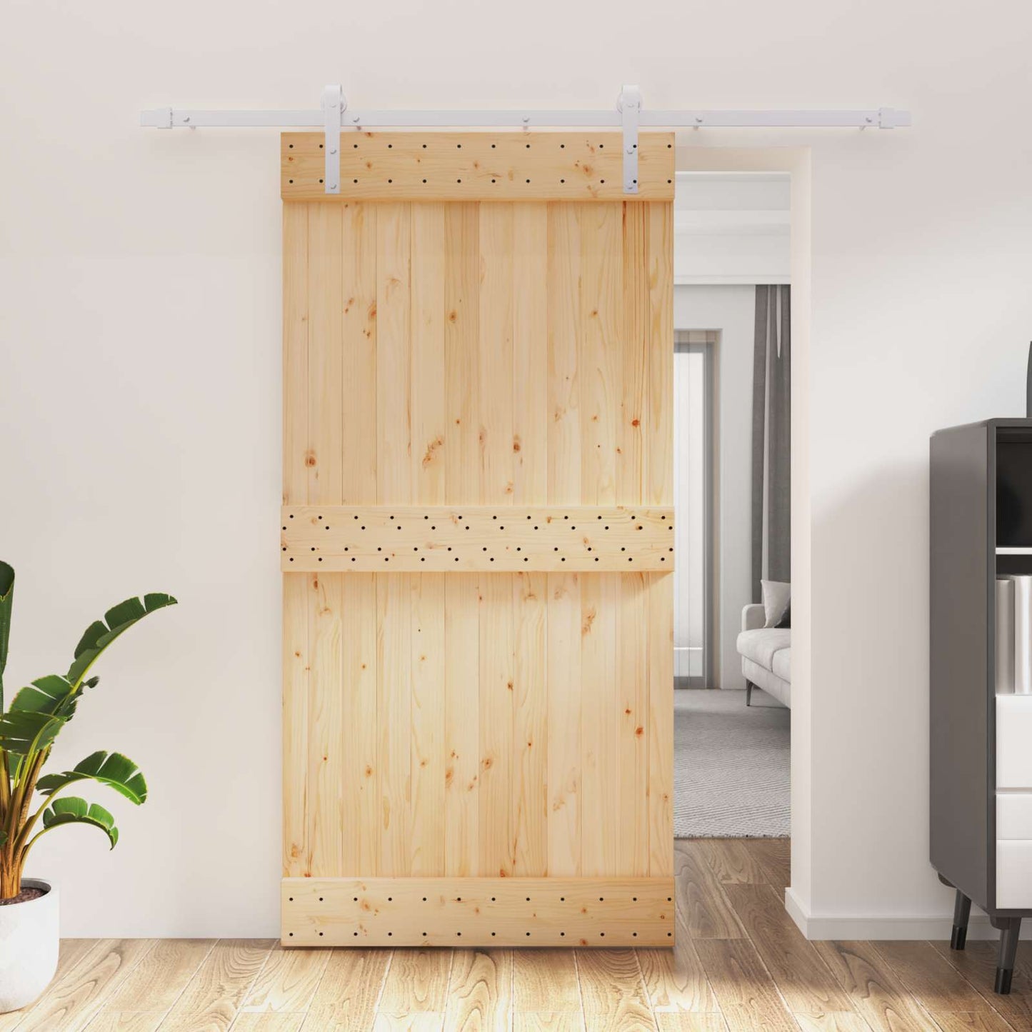 Schiebetür Natürlich und Weiß 100 x 210 cm Massivkiefer
