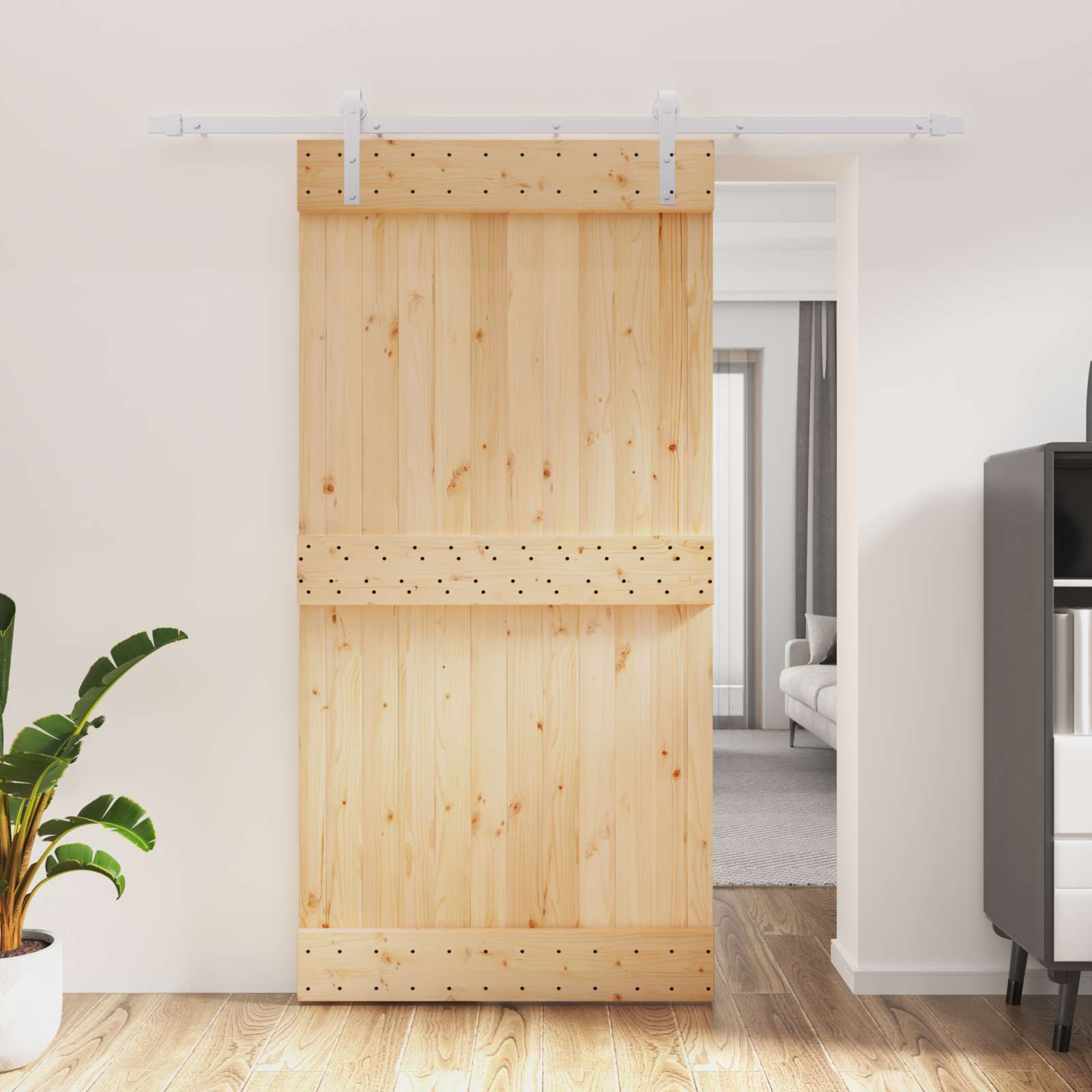 Schiebetür Natürlich und Weiß 100 x 210 cm Massivkiefer