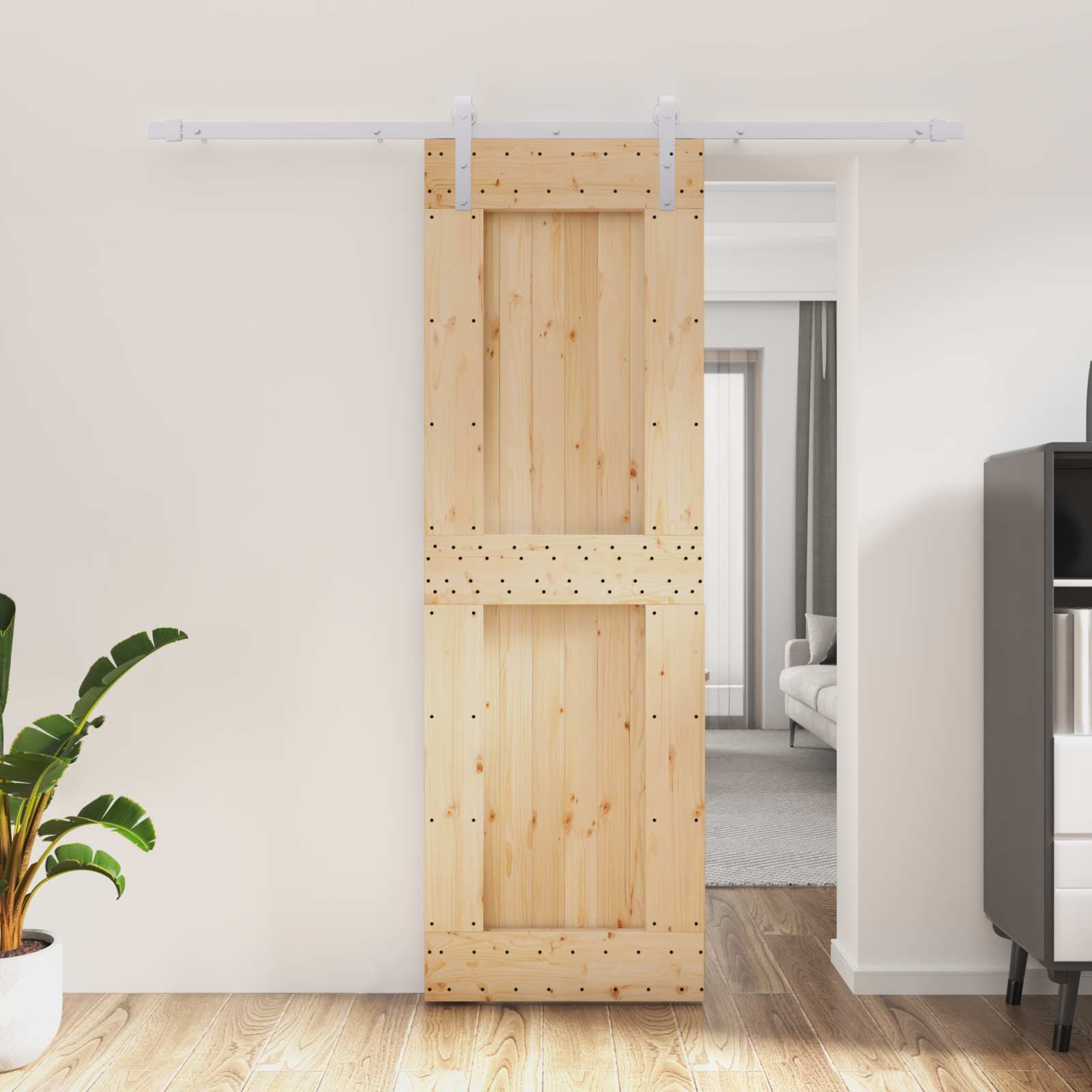 Schiebetür Natürlich und Weiß 70 x 210 cm Massivkiefer