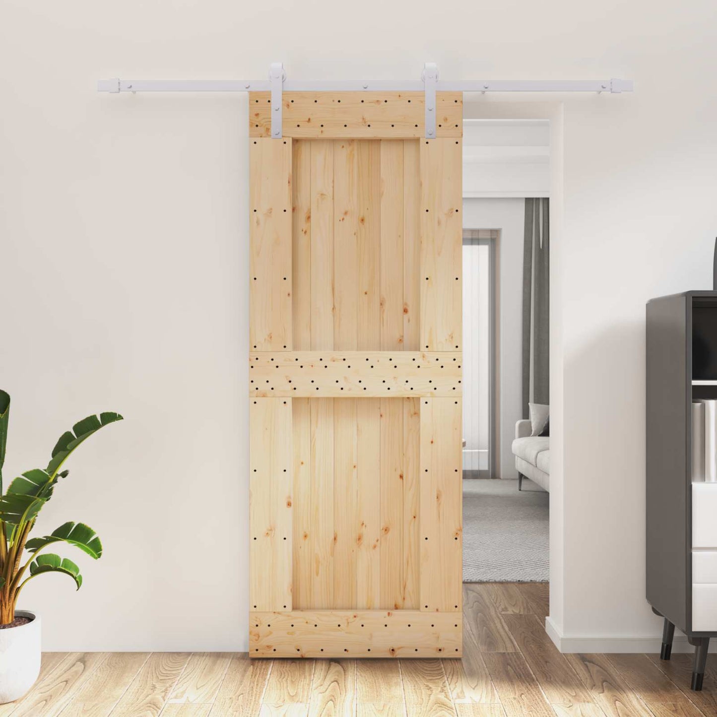 Schiebetür Natürlich und Weiß 80 x 210 cm Massivkiefer