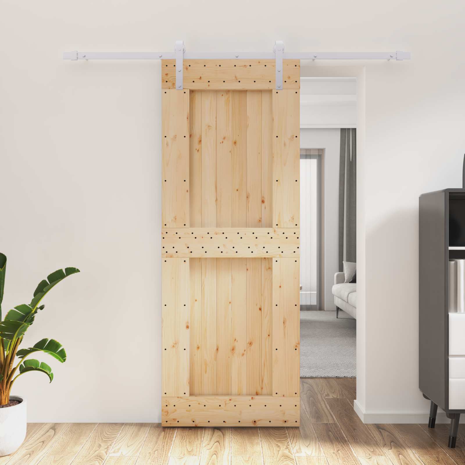 Schiebetür Natürlich und Weiß 80 x 210 cm Massivkiefer