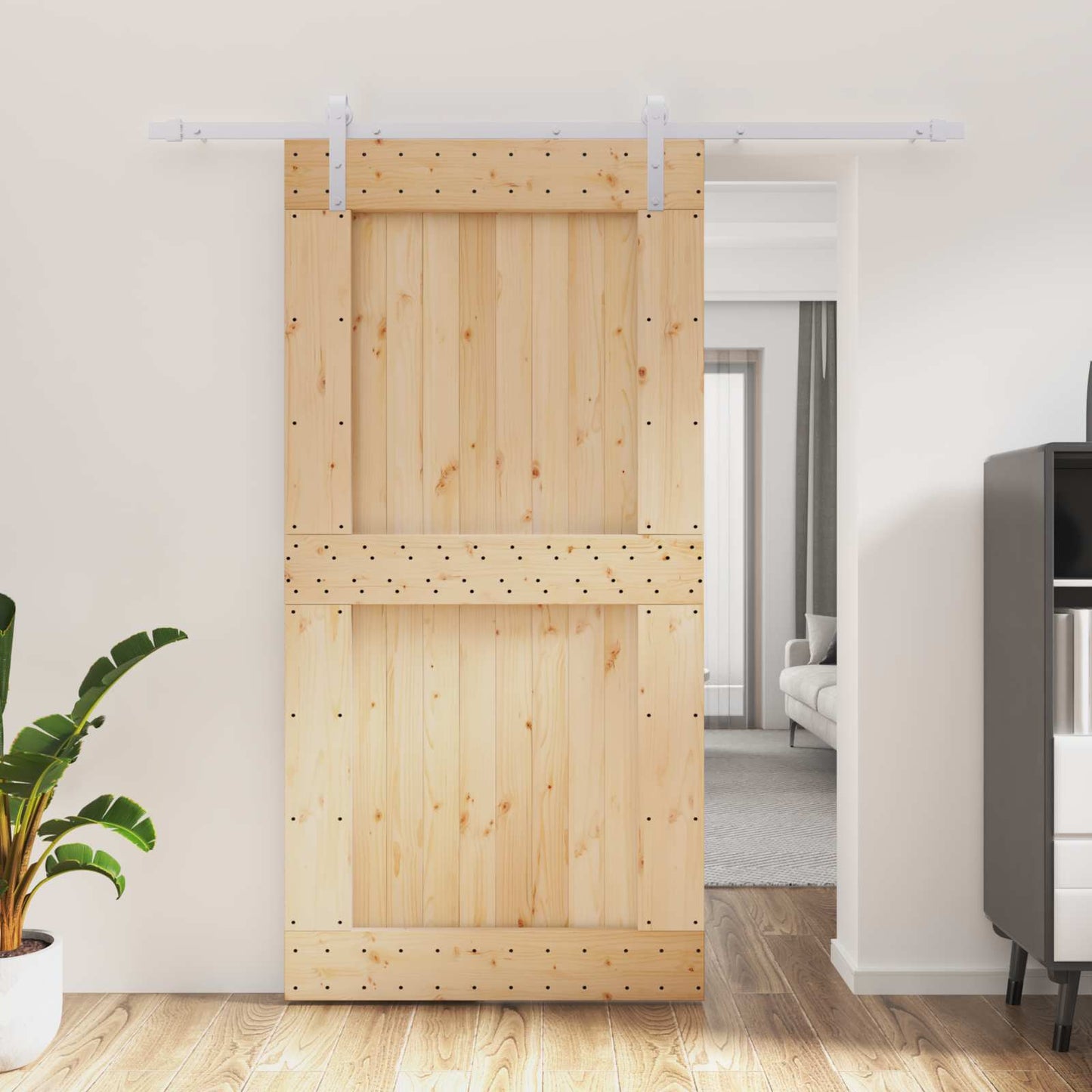 Schiebetür Natürlich und Weiß 100 x 210 cm Massivkiefer