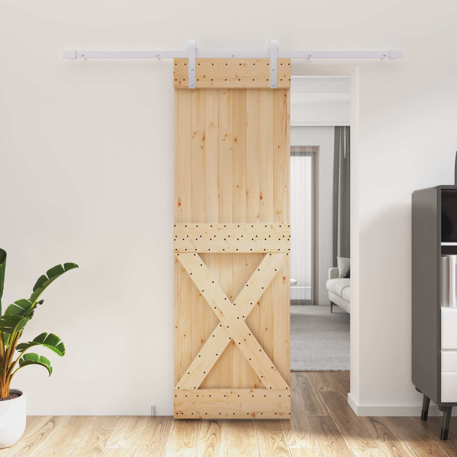 Schiebetür Natürlich und Weiß 70 x 210 cm Massivkiefer