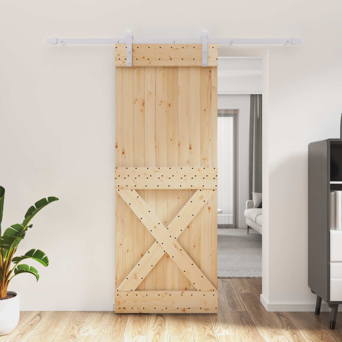 Schiebetür Natürlich und Weiß 80 x 210 cm Massivkiefer