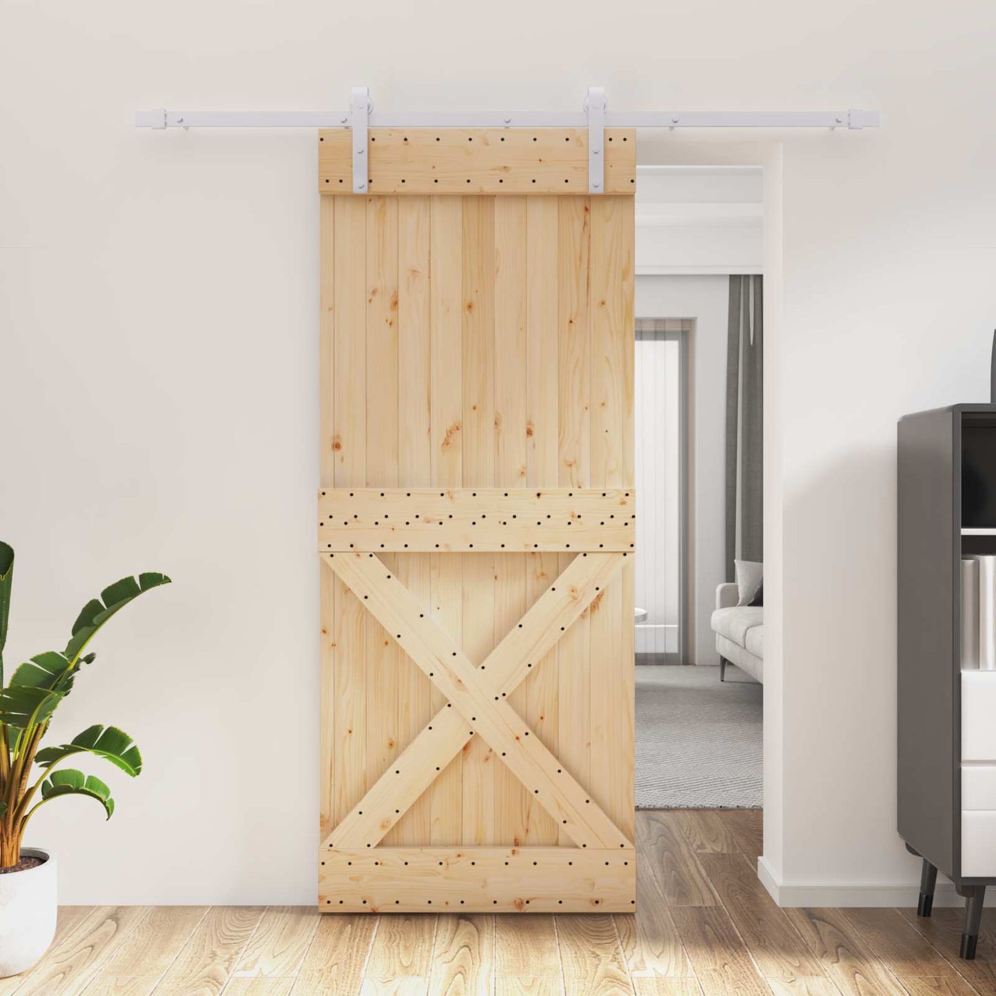 Schiebetür Natürlich und Weiß 85 x 210 cm Massivkiefer