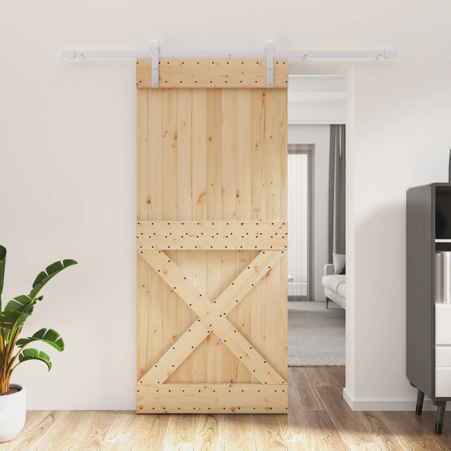 Schiebetür Natürlich und Weiß 90 x 210 cm Massivkiefer