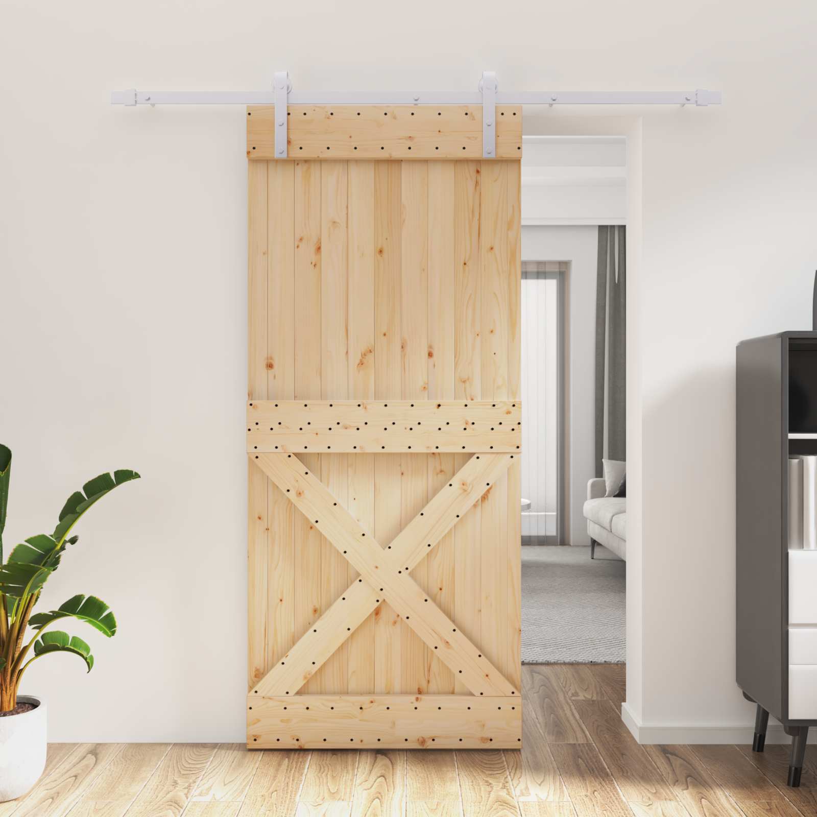 Schiebetür Natürlich und Weiß 90 x 210 cm Massivkiefer