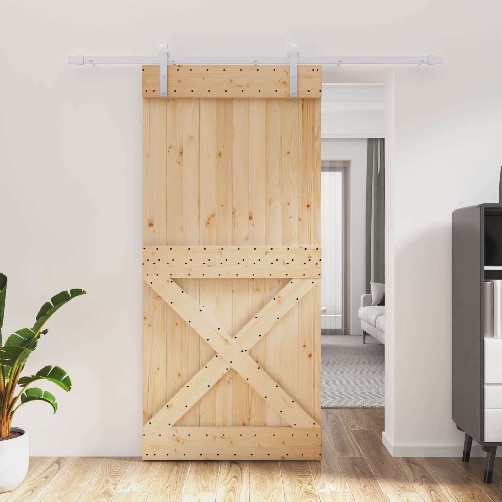 Schiebetür Natürlich und Weiß 95 x 210 cm Massivkiefer