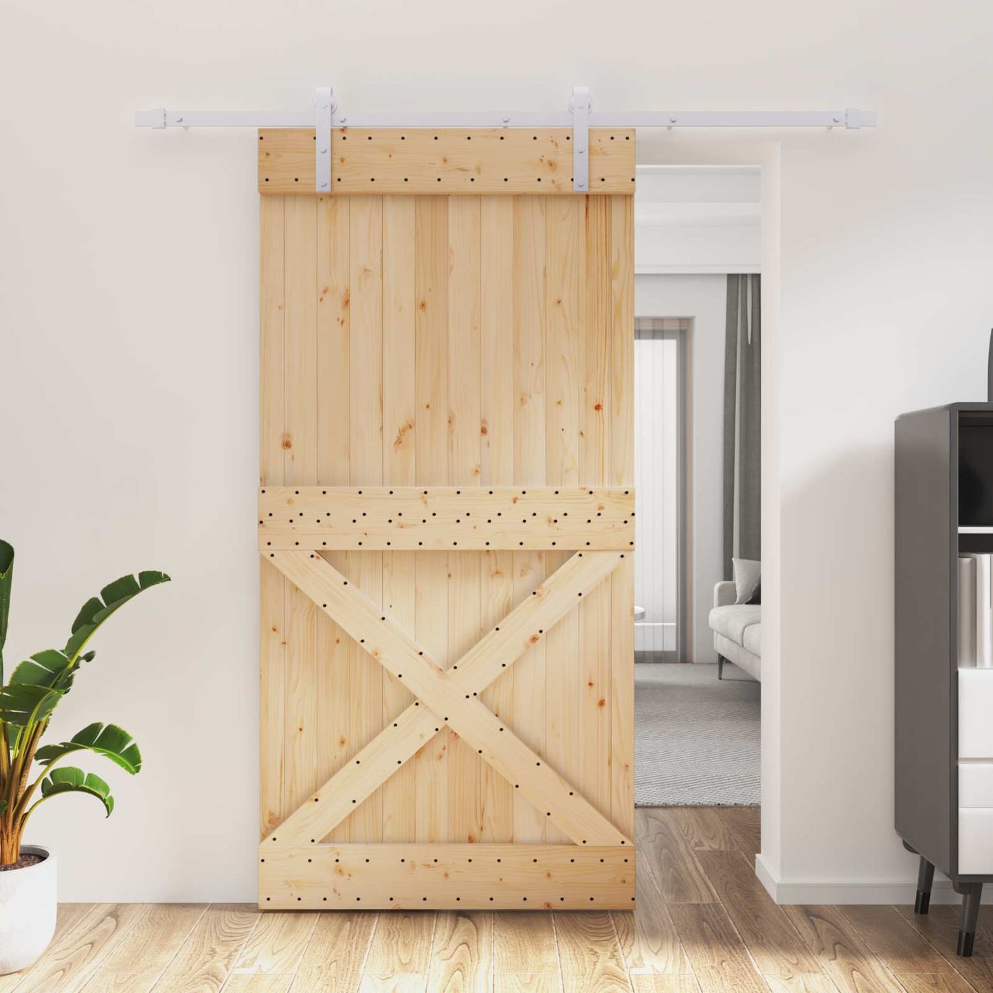 Schiebetür Natürlich und Weiß 100 x 210 cm Massivkiefer