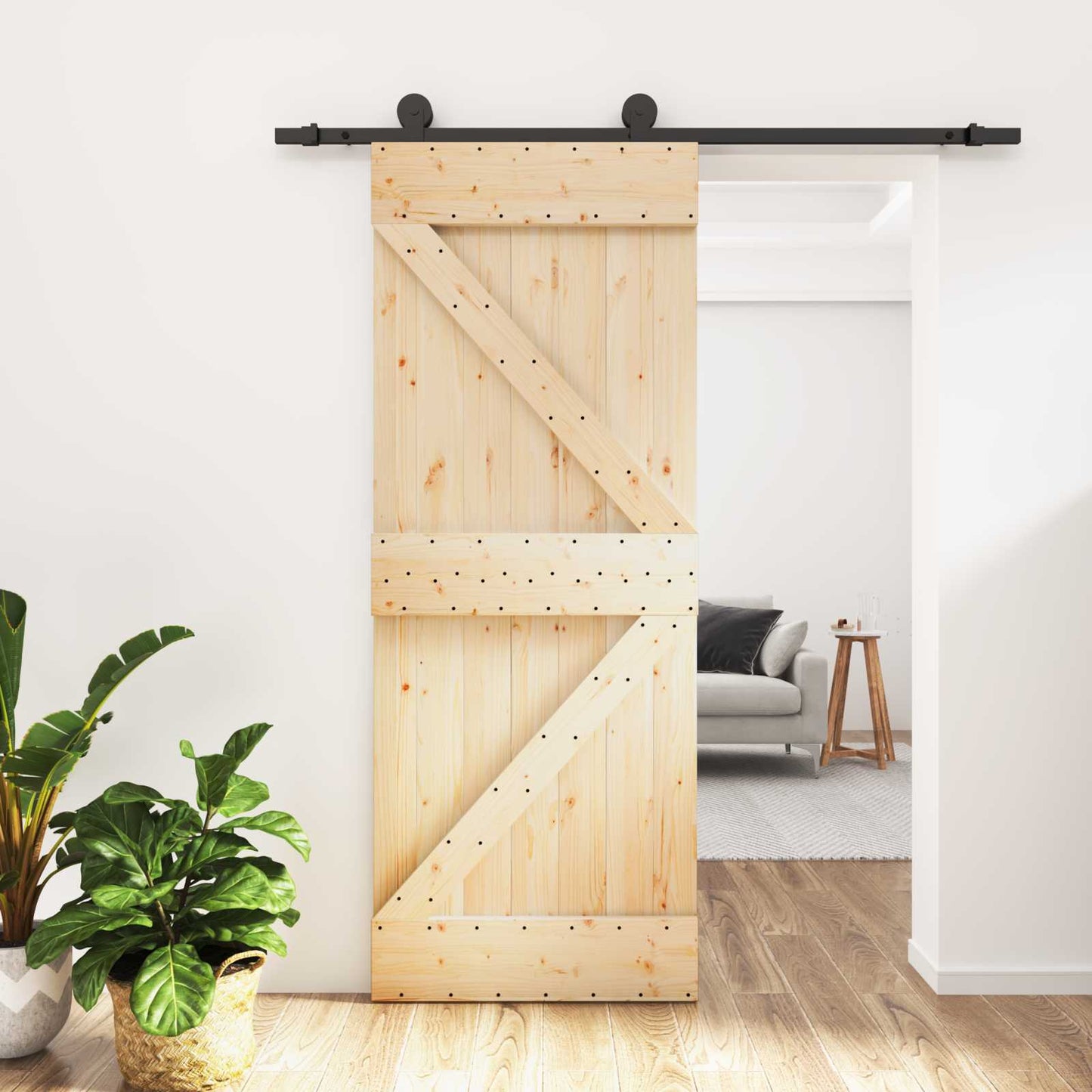 Schiebetür Natürlich und Schwarz 85 x 210 cm Massivkiefer