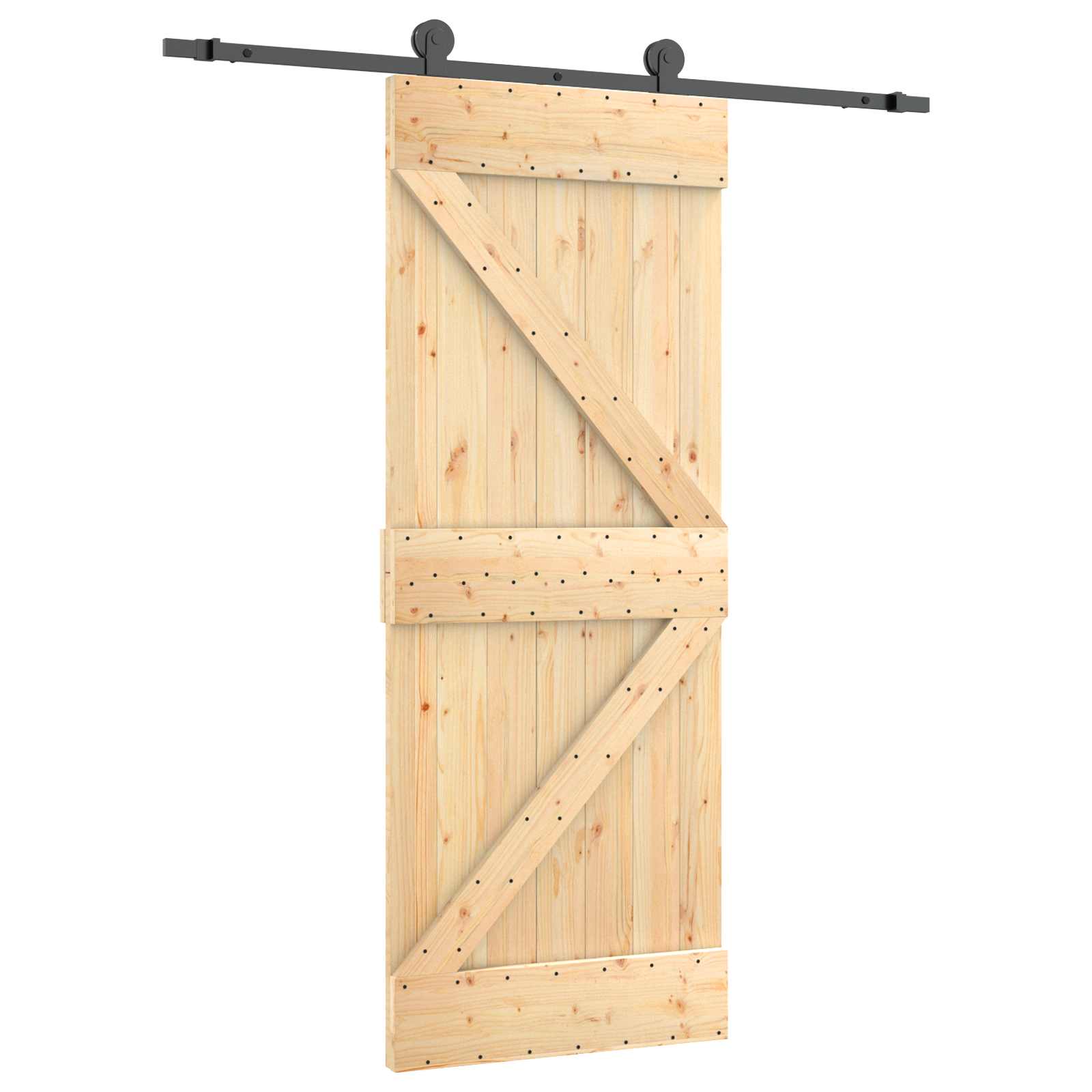 Schiebetür Natürlich und Schwarz 85 x 210 cm Massivkiefer