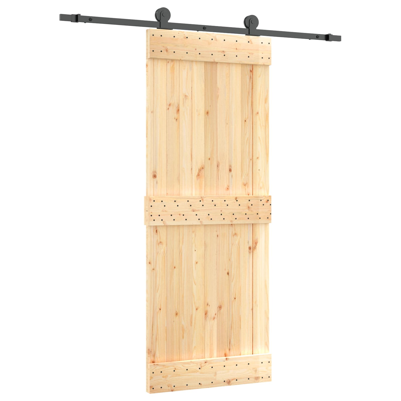 Schiebetür Natürlich und Schwarz 80 x 210 cm Massivkiefer