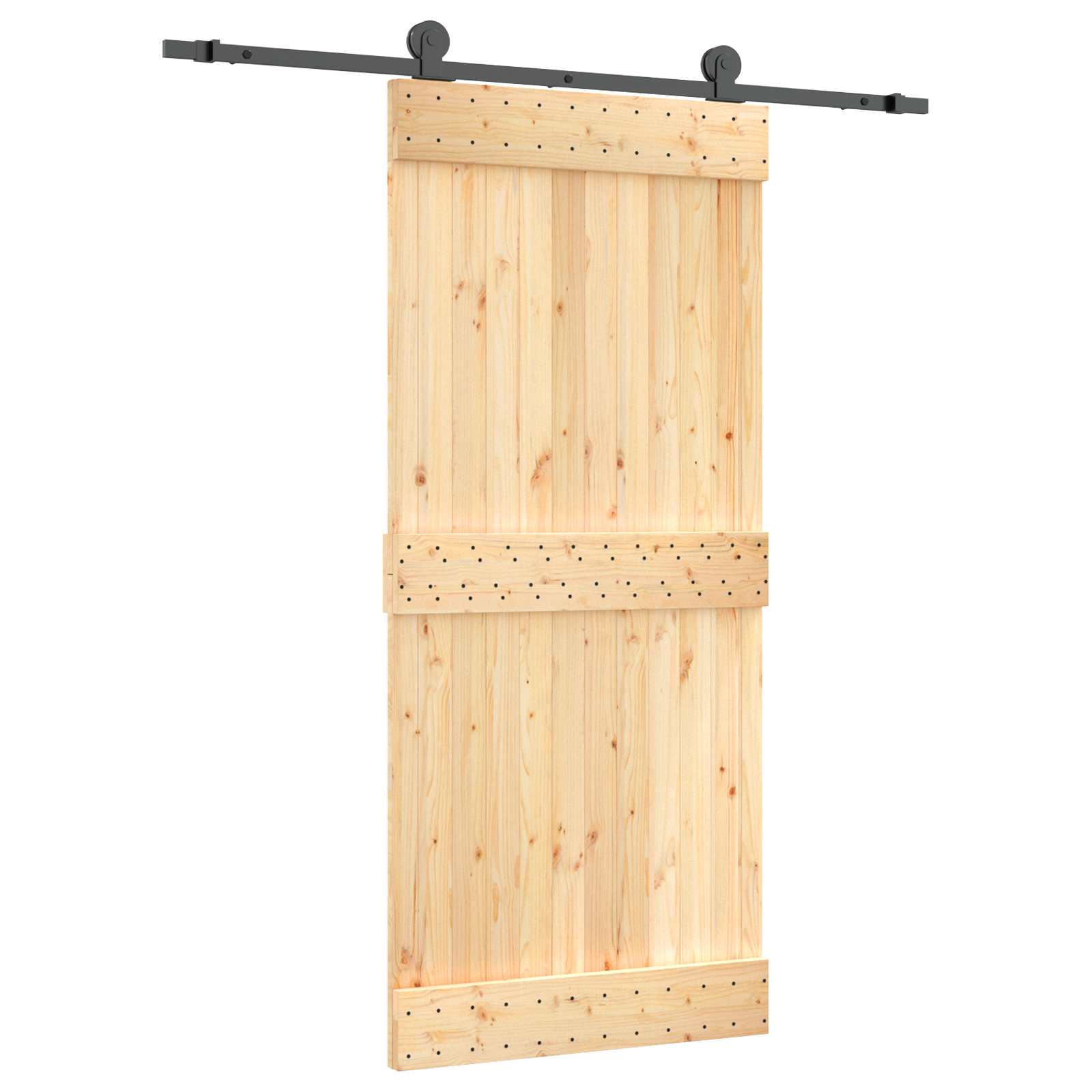 Schiebetür Natürlich und Schwarz 90 x 210 cm Massivkiefer