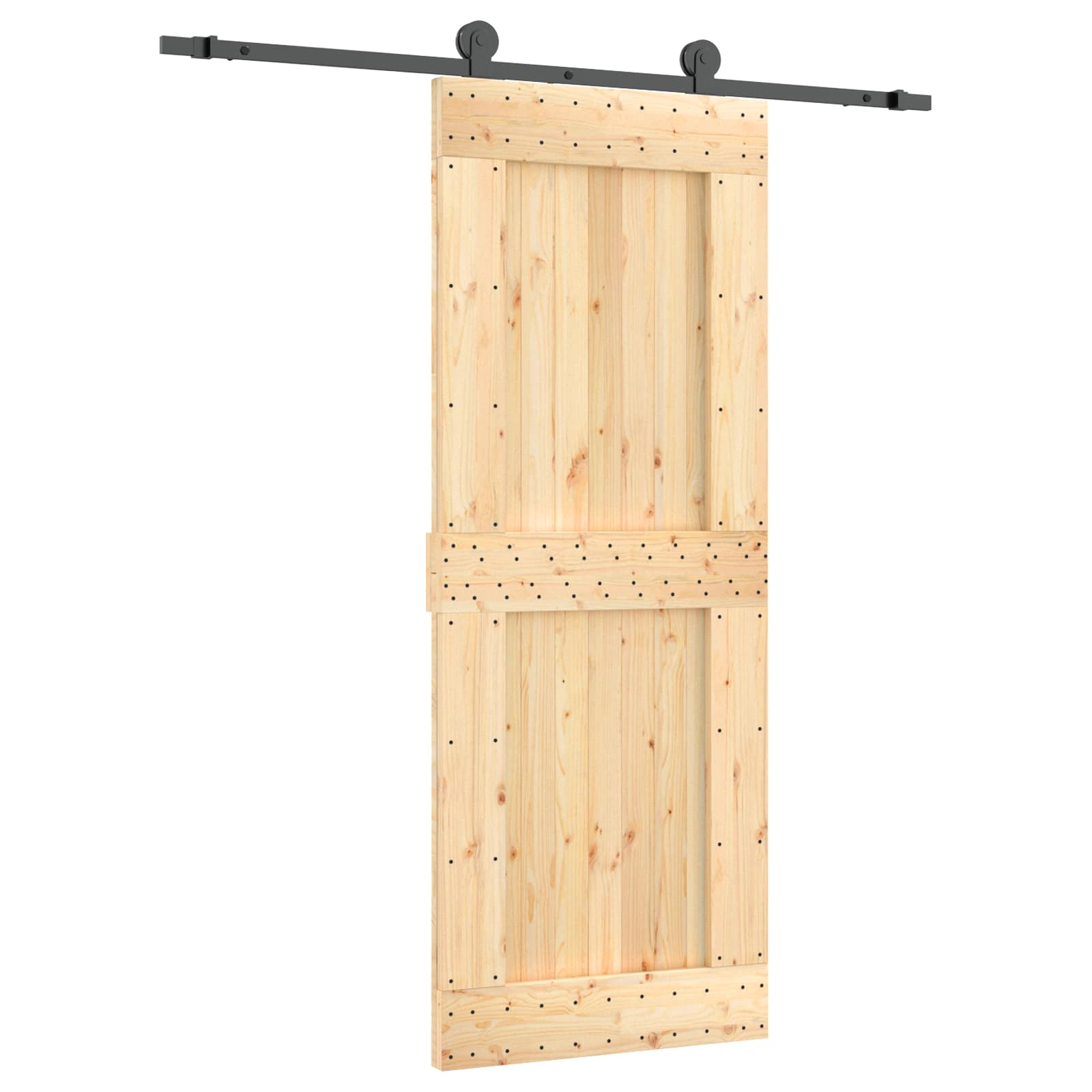 Schiebetür Natürlich und Schwarz 80 x 210 cm Massivkiefer