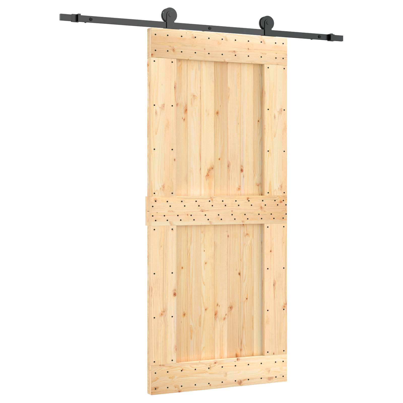 Schiebetür Natürlich und Schwarz 90 x 210 cm Massivkiefer