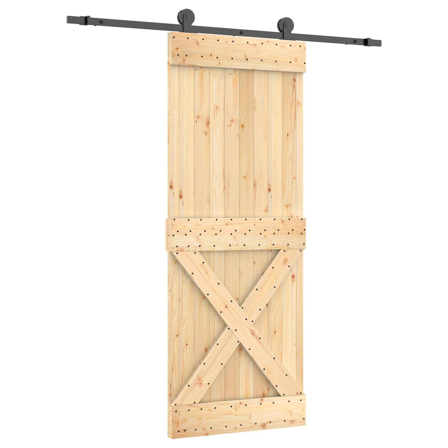 Schiebetür Natürlich und Schwarz 80 x 210 cm Massivkiefer