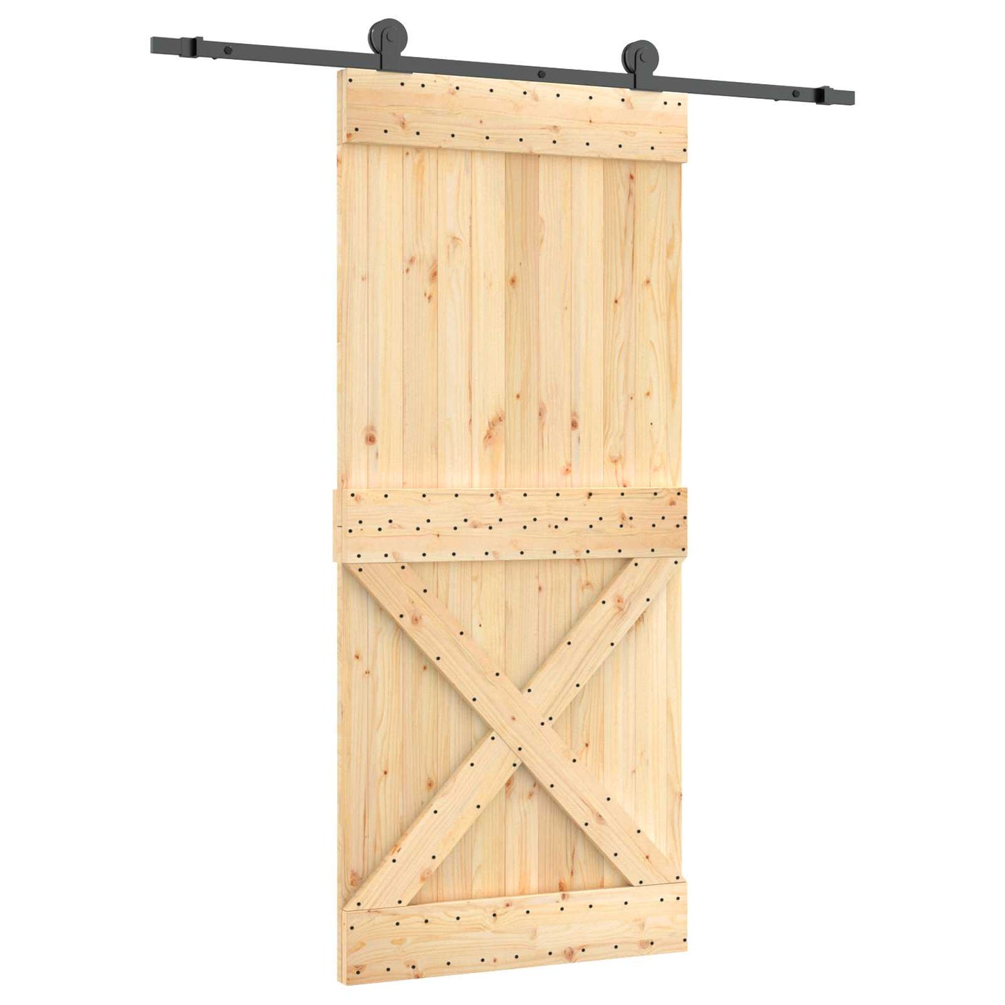 Schiebetür Natürlich und Schwarz 90 x 210 cm Massivkiefer