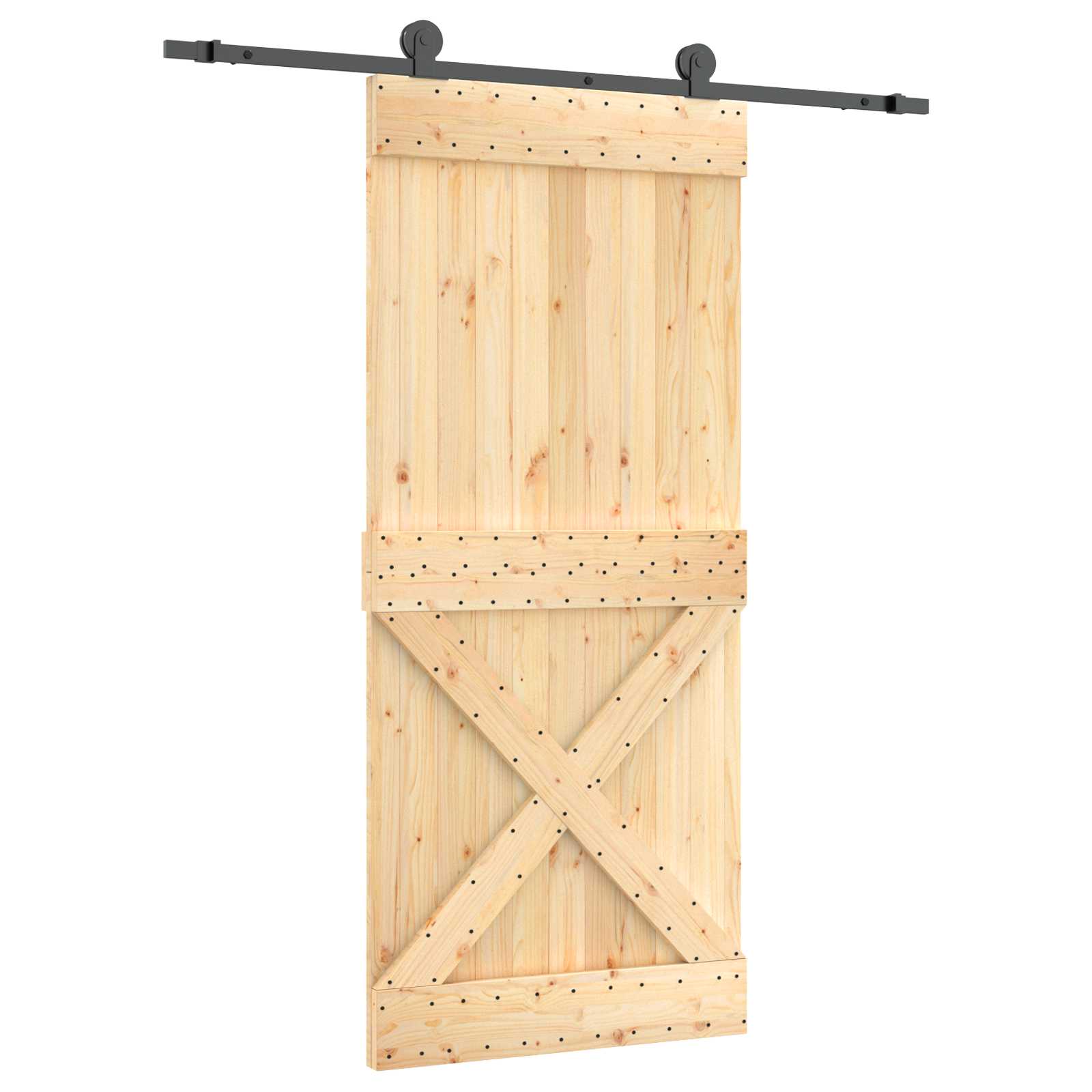 Schiebetür Natürlich und Schwarz 90 x 210 cm Massivkiefer