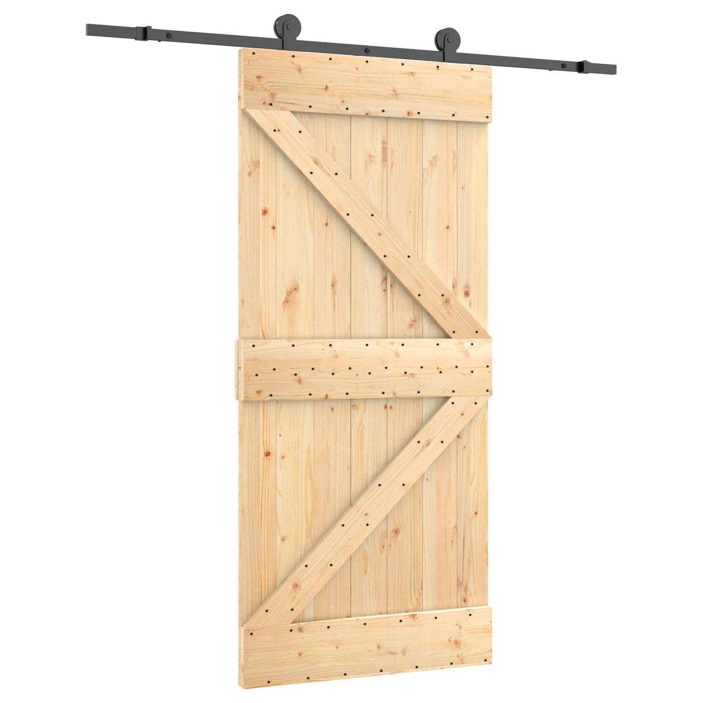 Schiebetür Natürlich und Schwarz 95 x 210 cm Massivkiefer