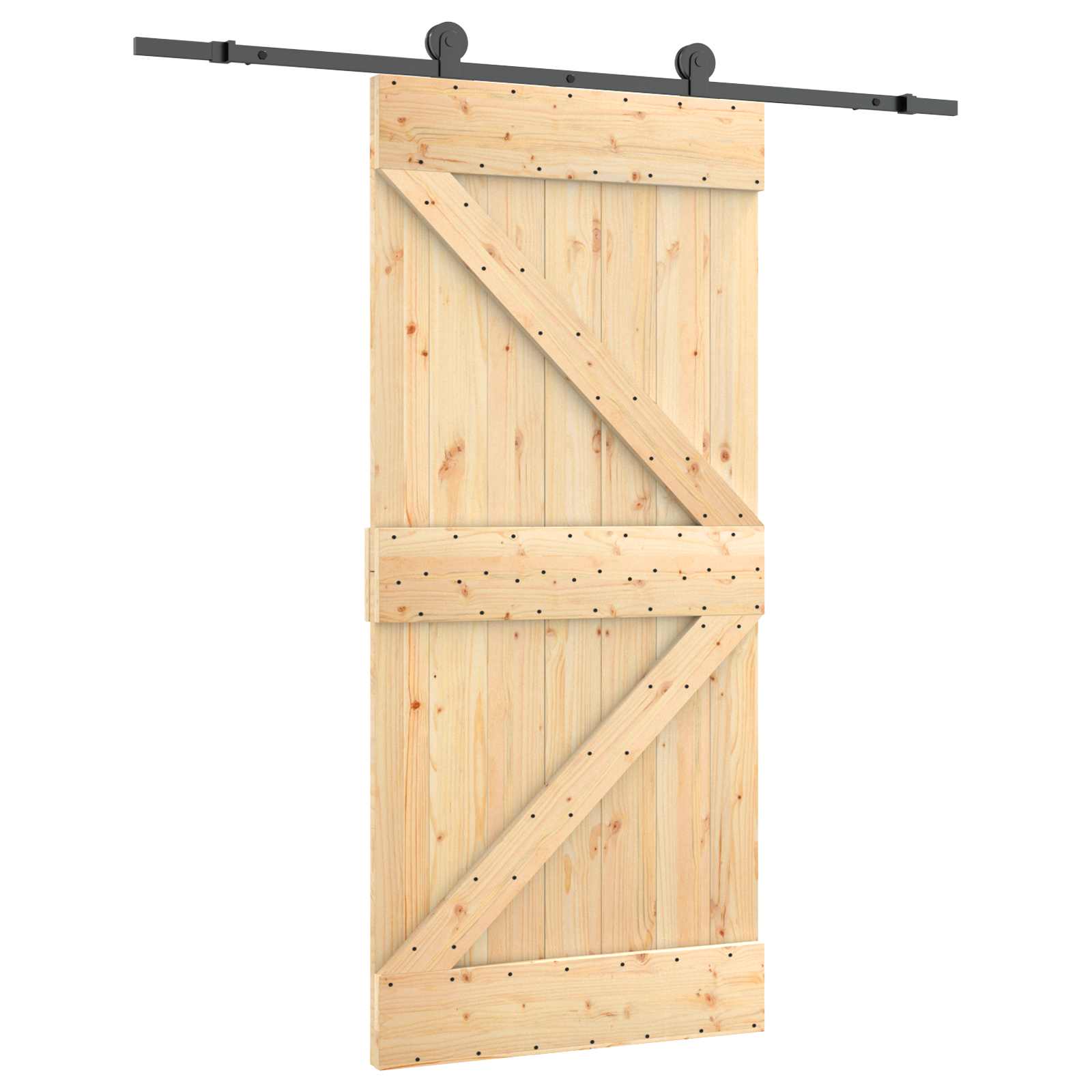 Schiebetür Natürlich und Schwarz 95 x 210 cm Massivkiefer