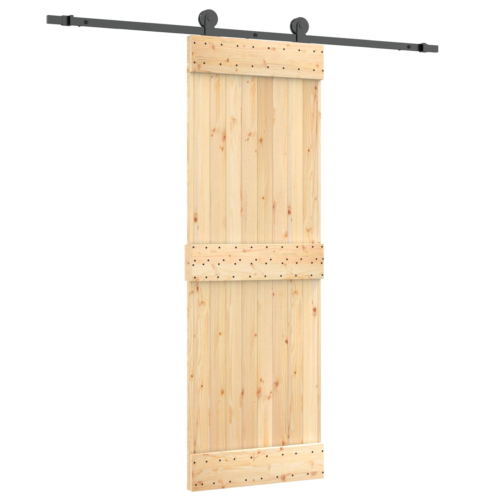 Schiebetür Natürlich und Schwarz 70 x 210 cm Massivkiefer