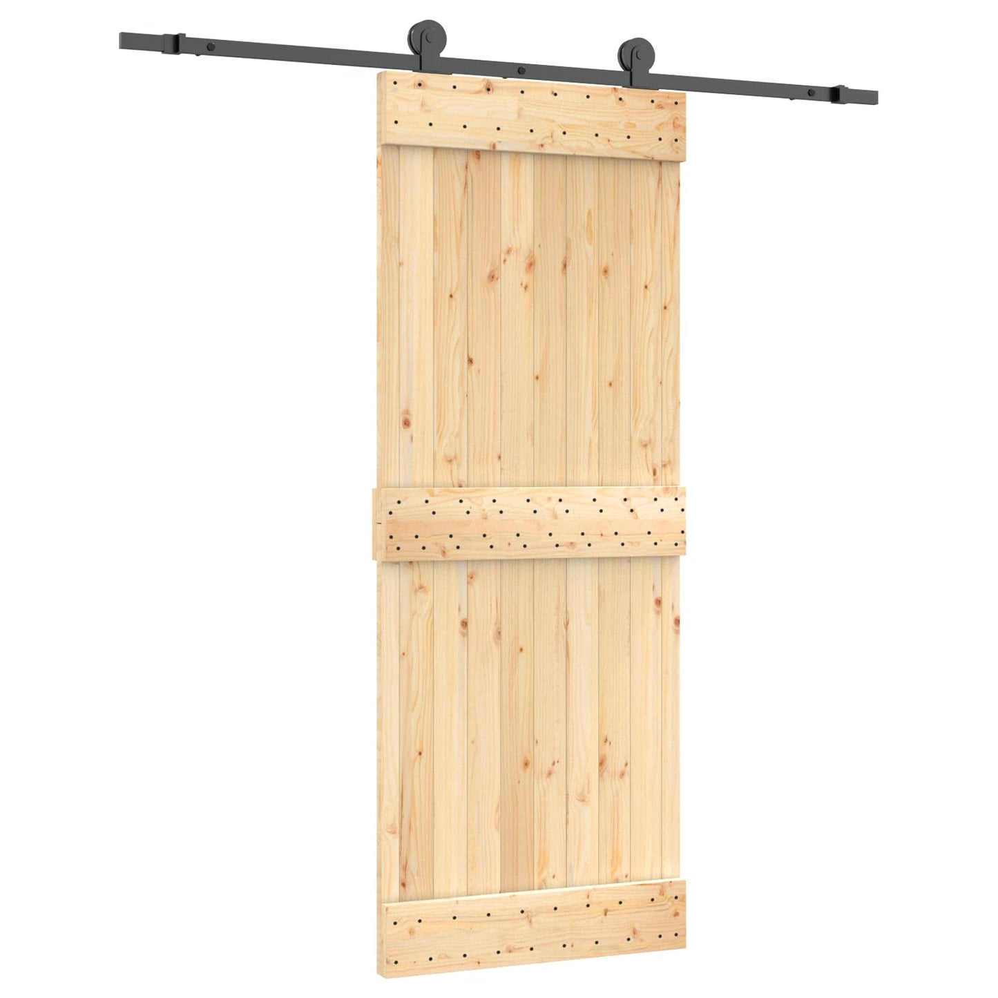 Schiebetür Natürlich und Schwarz 80 x 210 cm Massivkiefer