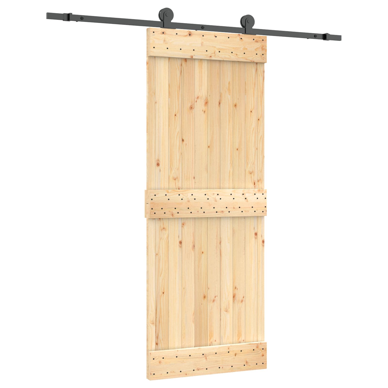 Schiebetür Natürlich und Schwarz 80 x 210 cm Massivkiefer