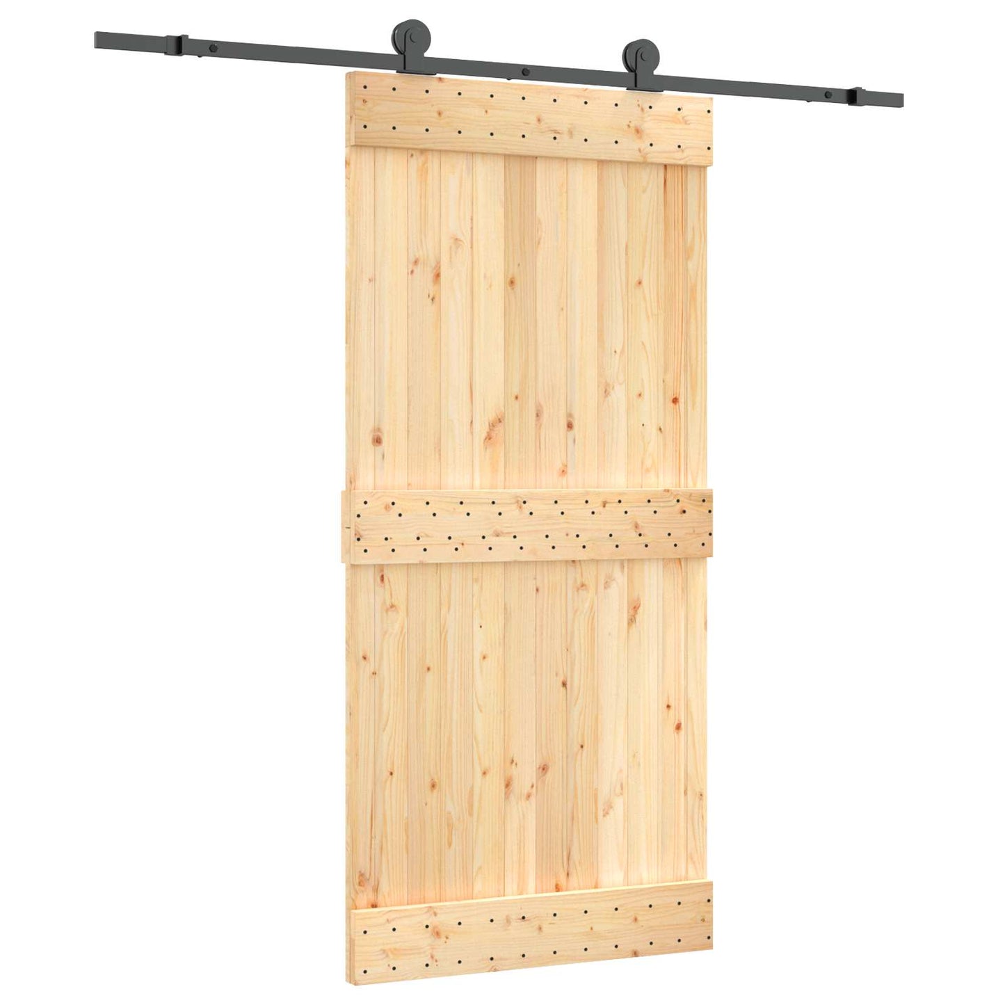 Schiebetür Natürlich und Schwarz 95 x 210 cm Massivkiefer