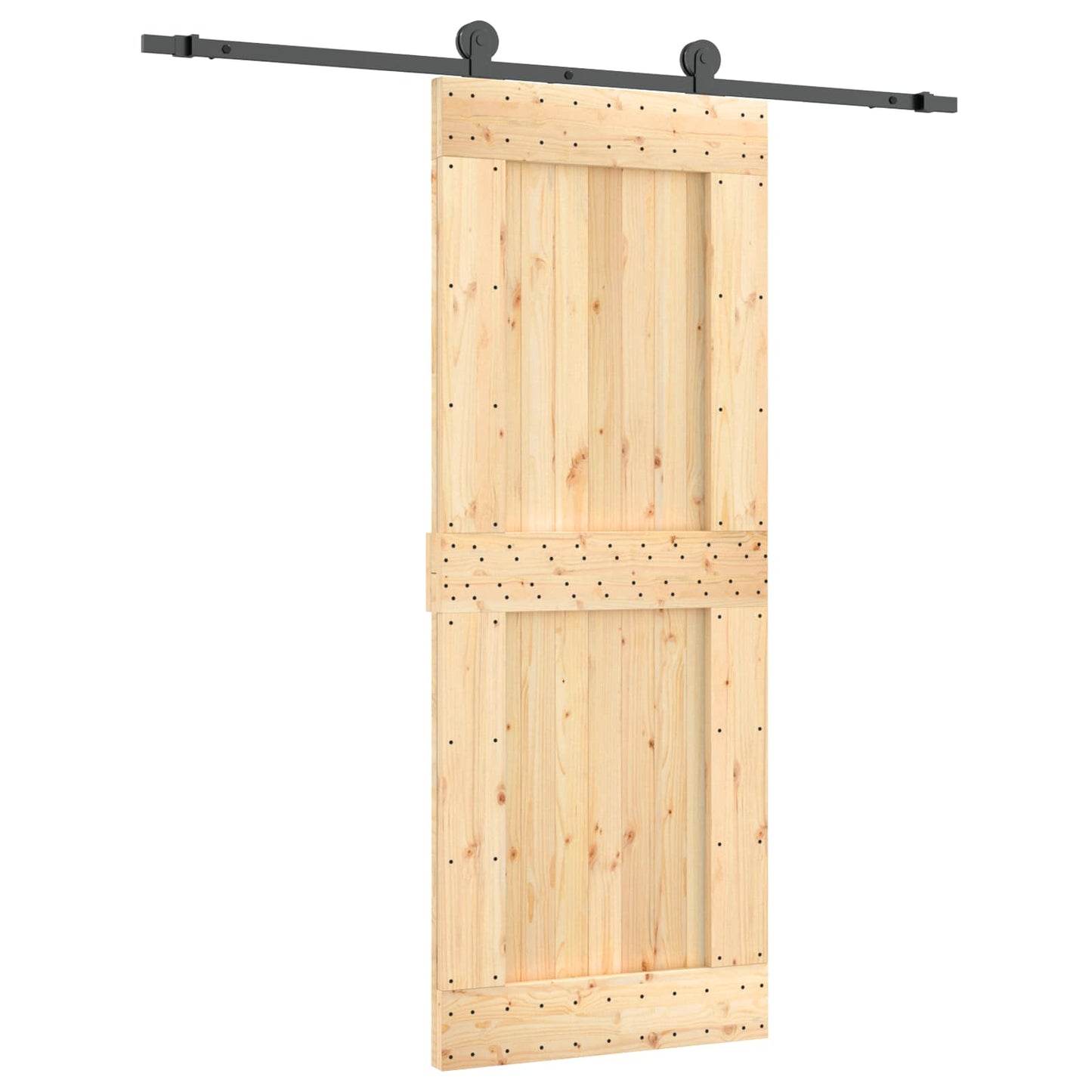 Schiebetür Natürlich und Schwarz 80 x 210 cm Massivkiefer
