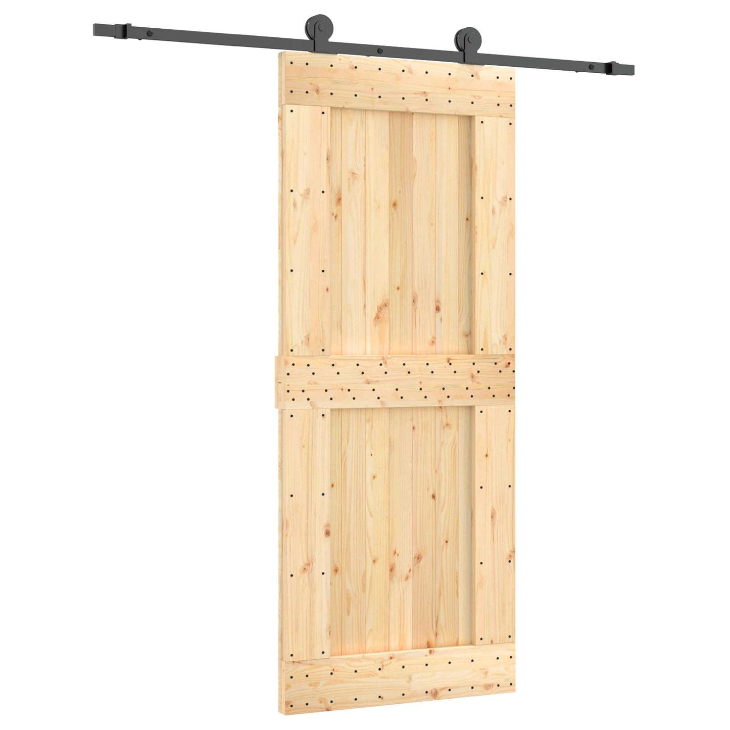 Schiebetür Natürlich und Schwarz 85 x 210 cm Massivkiefer