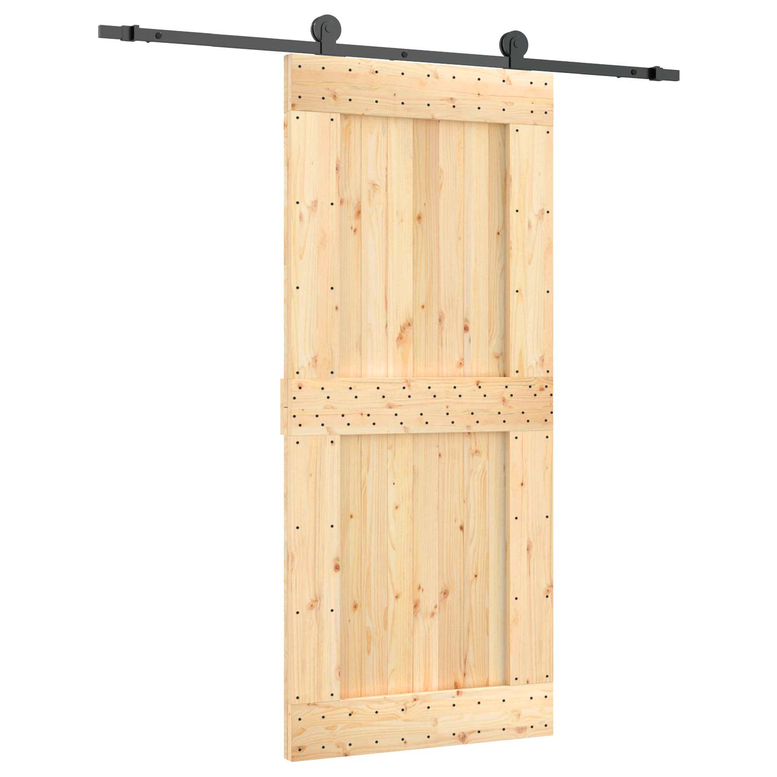 Schiebetür Natürlich und Schwarz 90 x 210 cm Massivkiefer