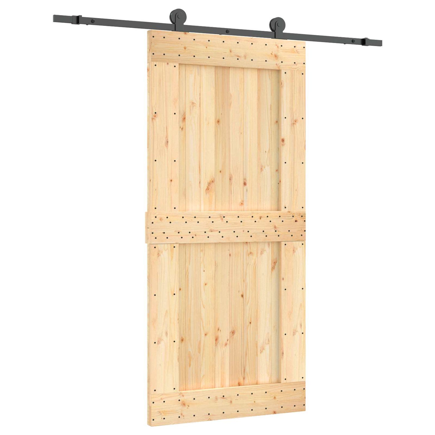 Schiebetür Natürlich und Schwarz 95 x 210 cm Massivkiefer