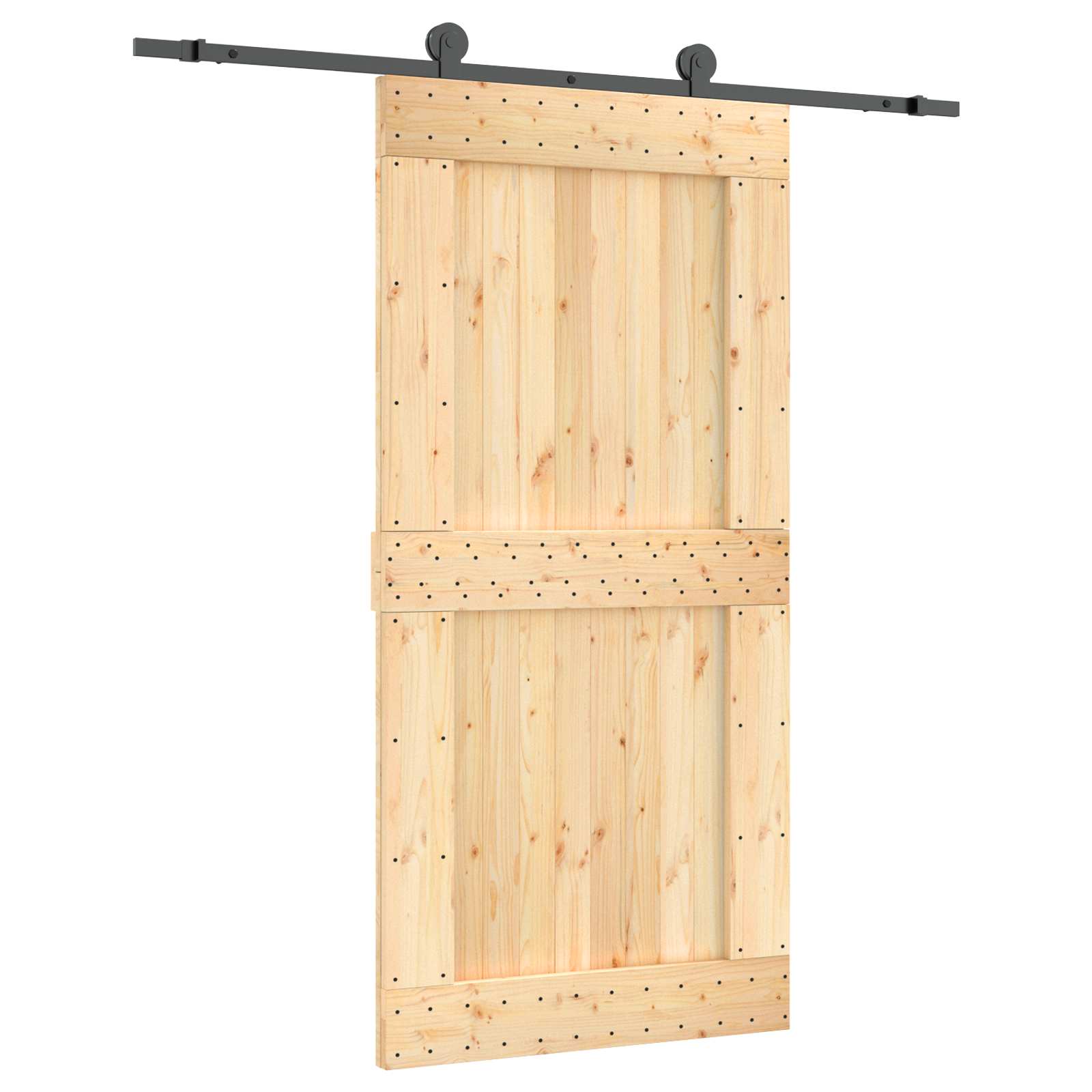 Schiebetür Natürlich und Schwarz 100 x 210 cm Massivkiefer